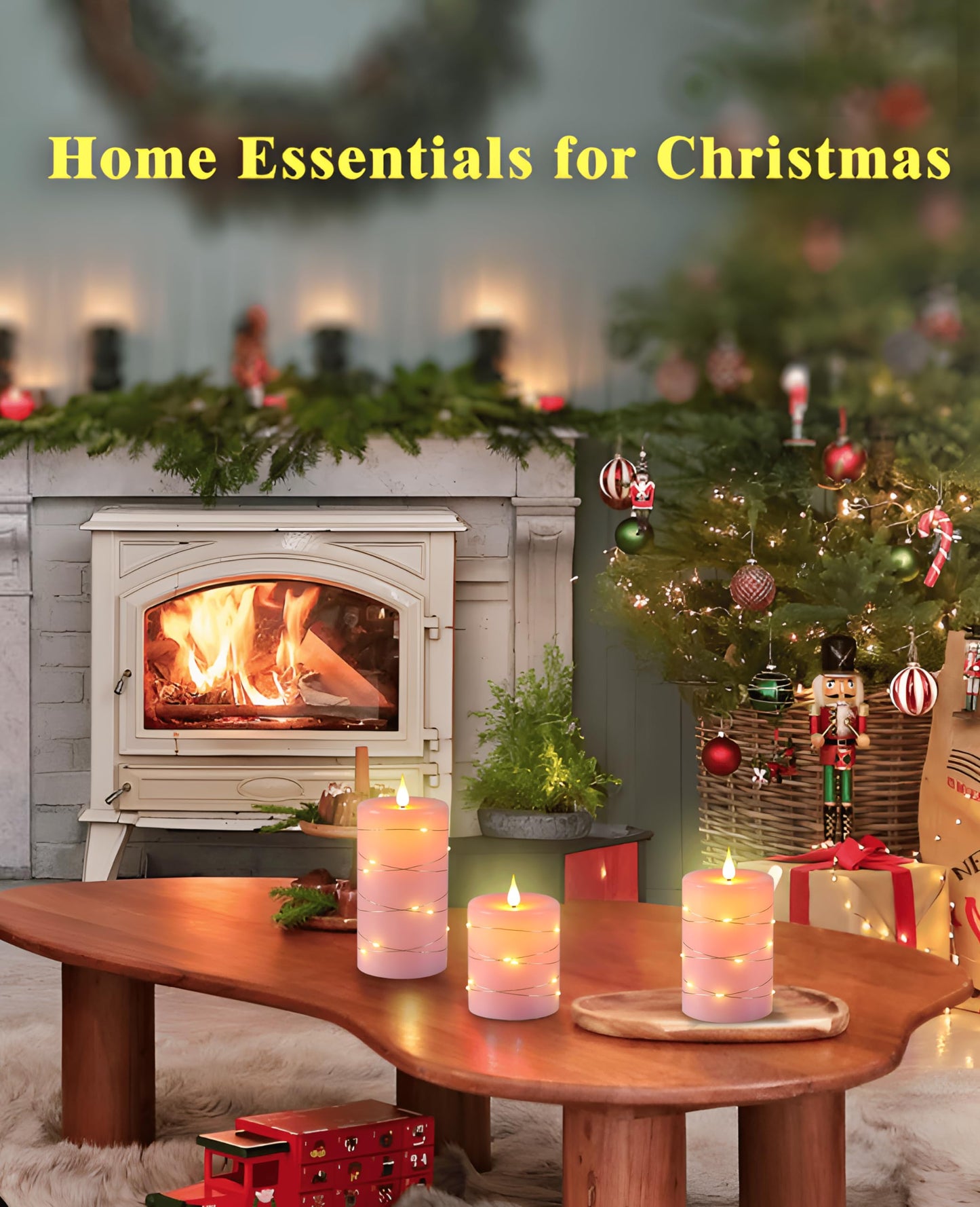 Upinmz Flickering Flameless Candles with Embedded String Lights, Battery Operated Candles with Remote Control and Timer,Flameless LED Candles for Home Decoration,Real Wax, Set of 3-Pink