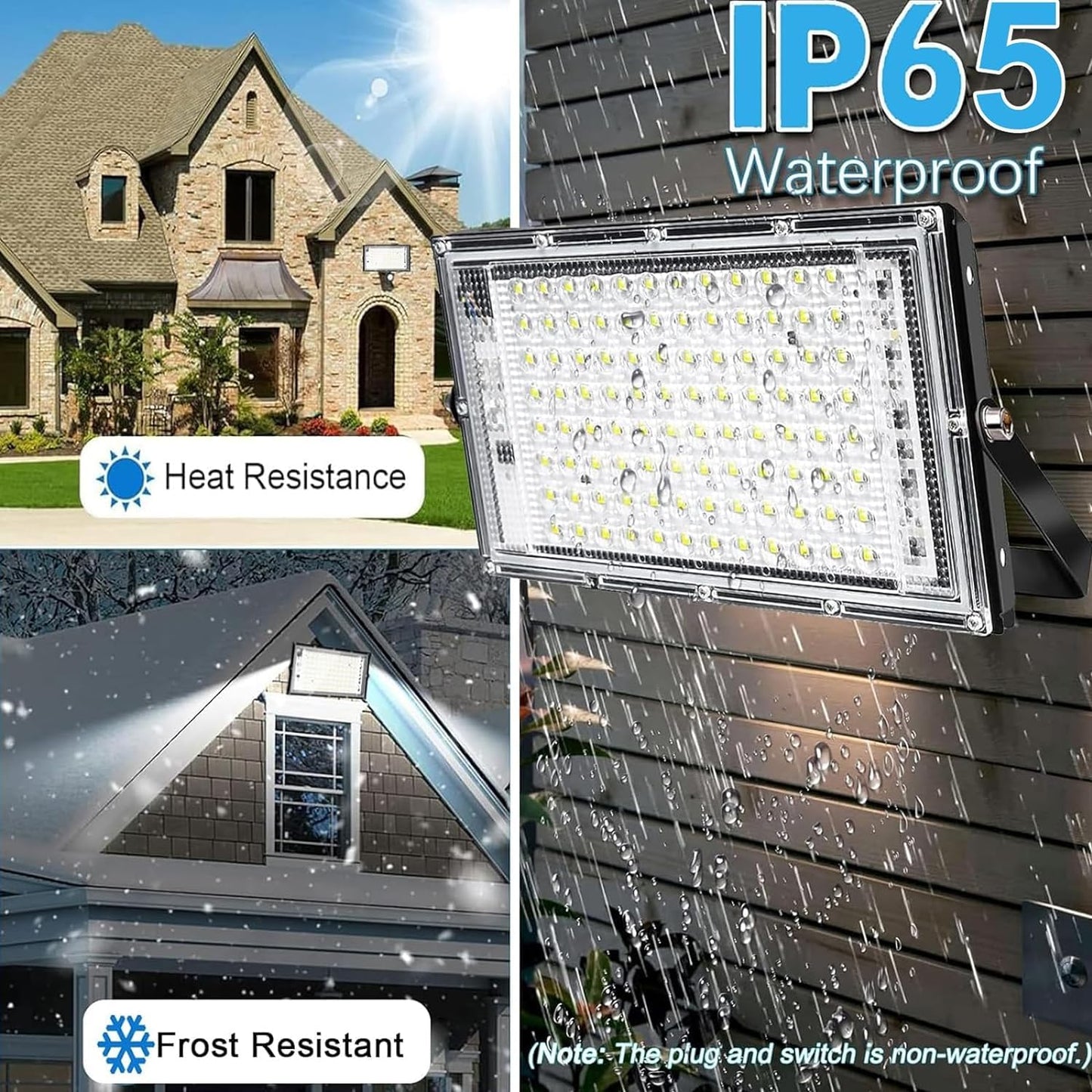 100W LED Outdoor Flood Light, 2 Pack 8000LM Plug in Flood Light Outdoor, IP66 Waterproof Exterior Security Lights, 6500K Daylight White Super Bright Floodlight for Garage, Yard, Lawn, Garden