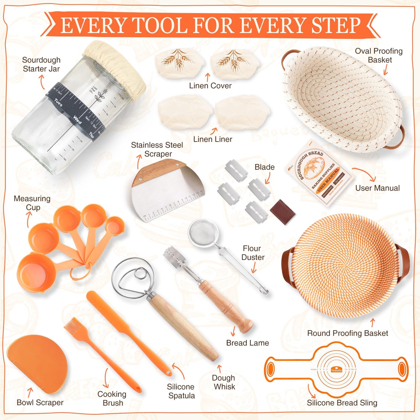 Sourdough Starter Kit, Sourdough Bread Baking Supplies, Sour Dough Starter Kits, Woven Banneton Bread Proofing Basket, Sourdough Kit Sour Dough Bread Making Tools Kit, Gifts for Women Mom Wife