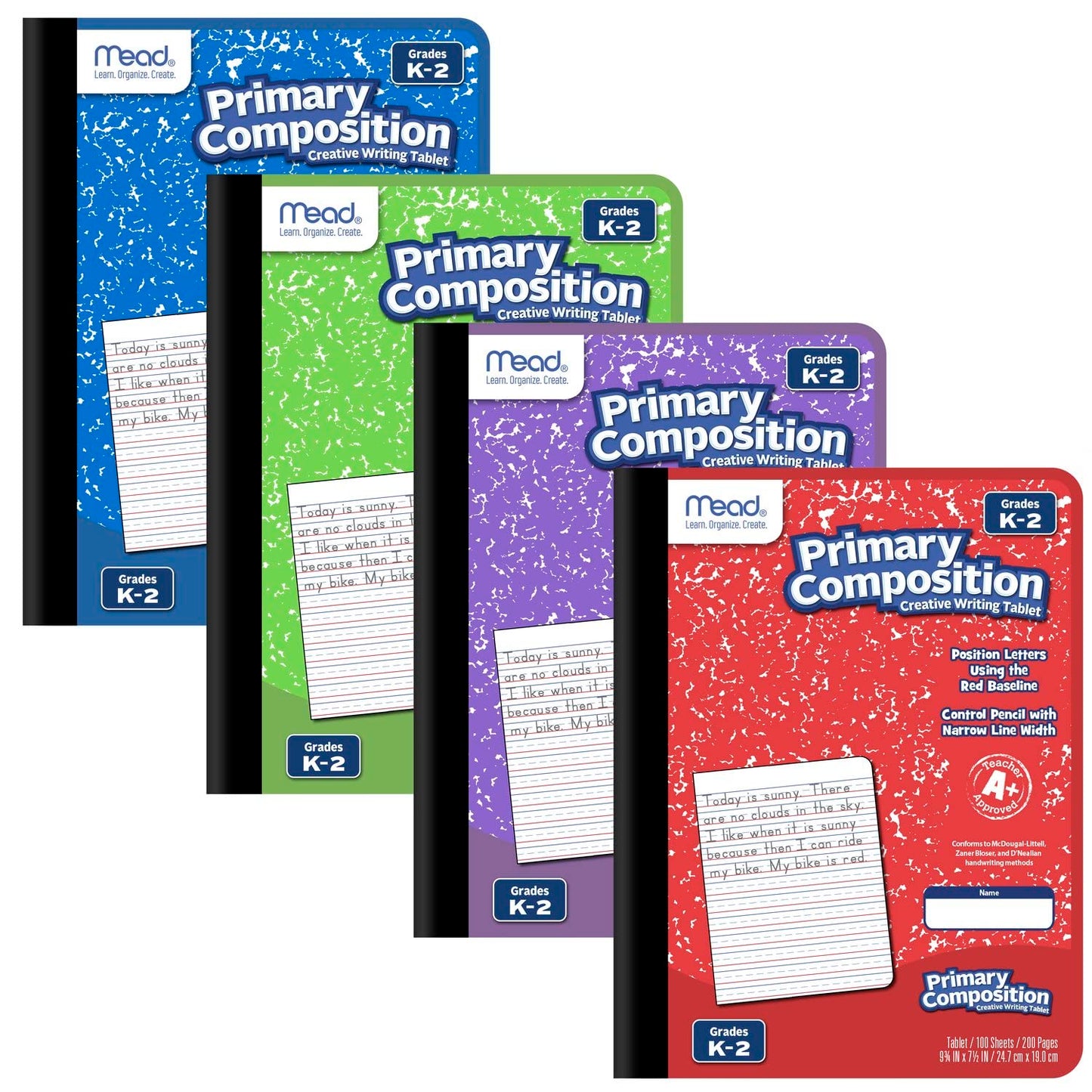 Mead Primary Composition Book, 12 Pack, Primary Ruled Journal, Grades K-2, 7-1/2" x 9-3/4", 100 Sheets per Comp Book, Assorted Colors (610054-ECM)
