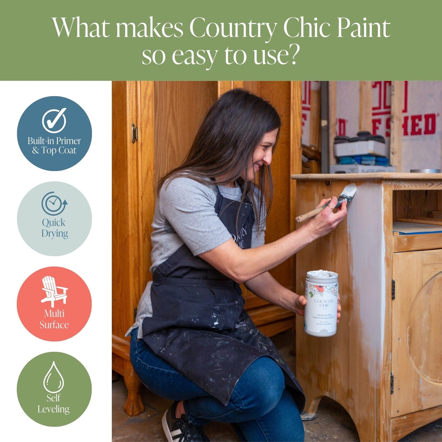 Country Chic All-in-One Chalk Paint for Furniture, Cabinets, Home Decor, Eco-Friendly, Matte Finish, Built-In Primer & Top Coat for Wood, Metal - Liquorice (Black) - Pint 16 oz (475 ml)