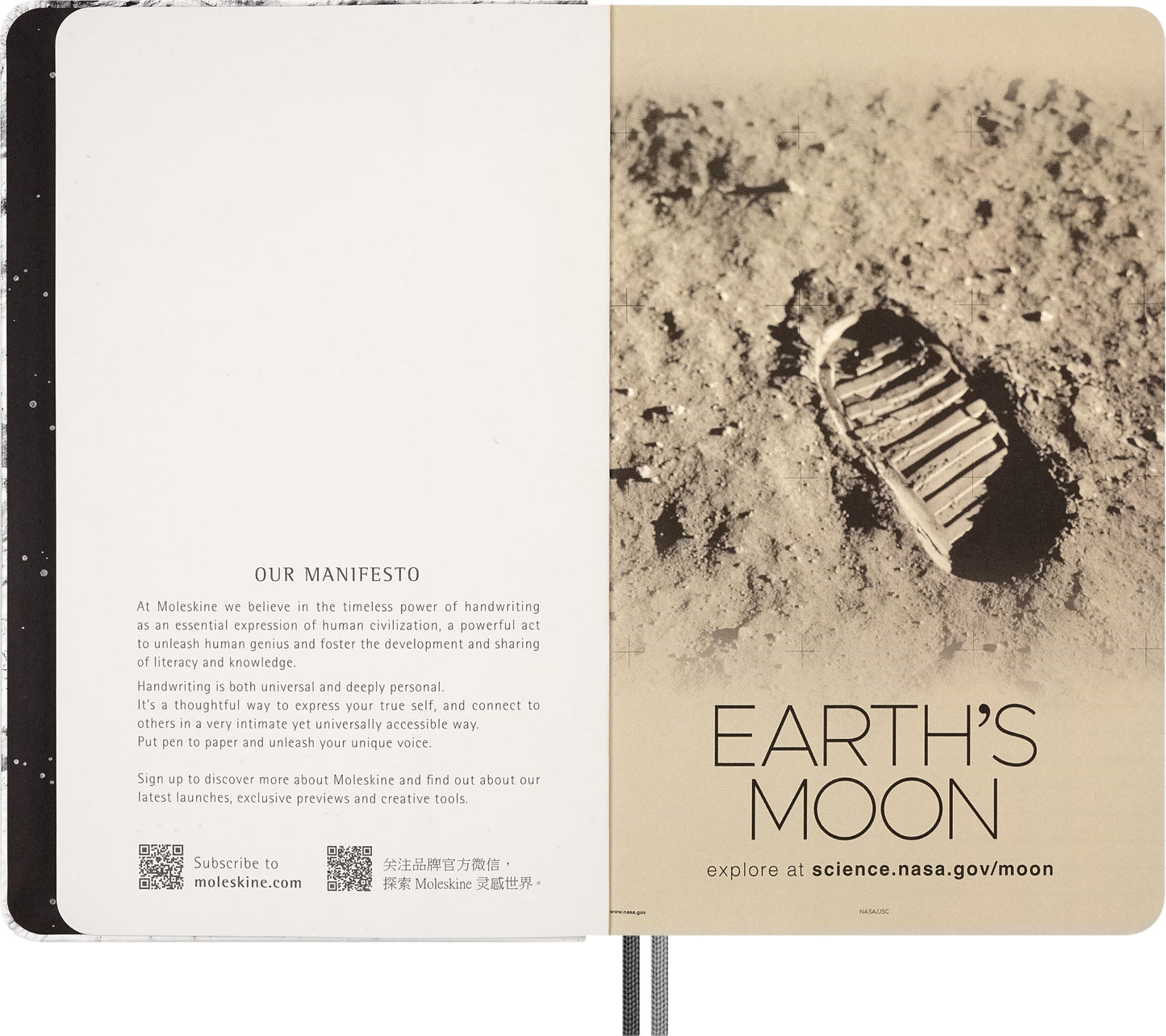 Moleskine Limited Edition NASA-inspired 'Moon surface' Notebook, Hard Cover, Large (5" x 8.25"), Ruled/Lined, Light Grey, 176 pages