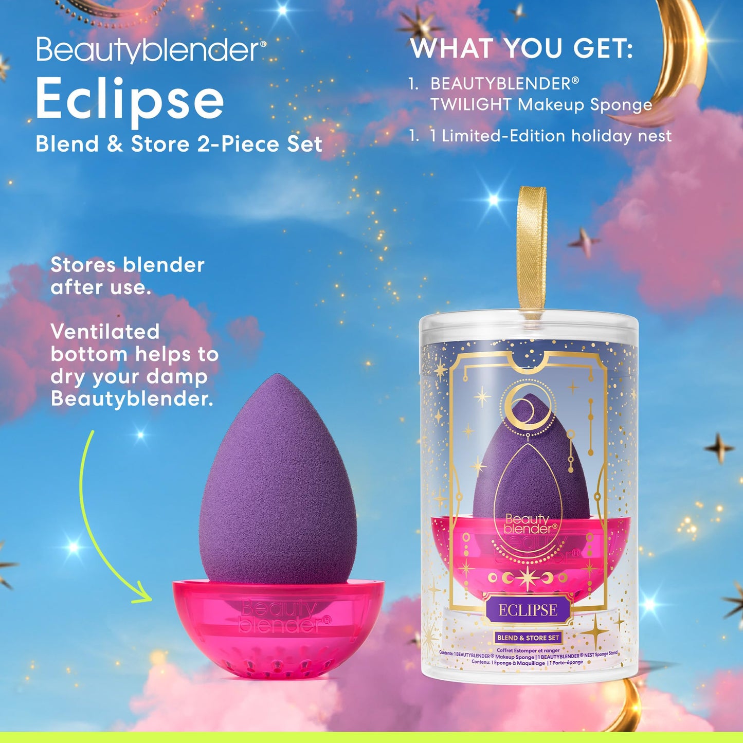 Beautyblender® | Eclipse Beauty Blender 2-Piece Blend Set | Blend & Store Set Includes 1 Makeup Sponge and 1 Nest, Vegan & Cruelty Free, Made in the USA