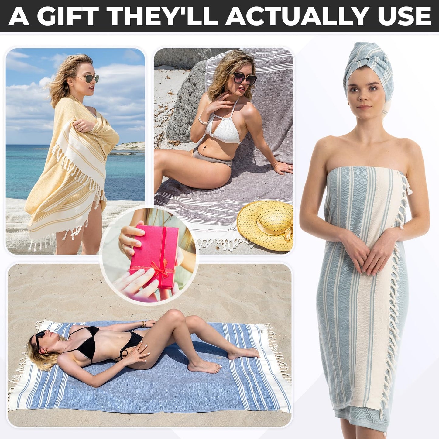 DEMMEX Organic Diamond Turkish Bath & Beach Towel | 100% Oeko-TEX Certified Turkish Cotton, Ultra-Soft, Quick-Dry, Lightweight & Oversized Luxury Peshtemal Towel, Prewashed, 180x90cm, Denim Blue