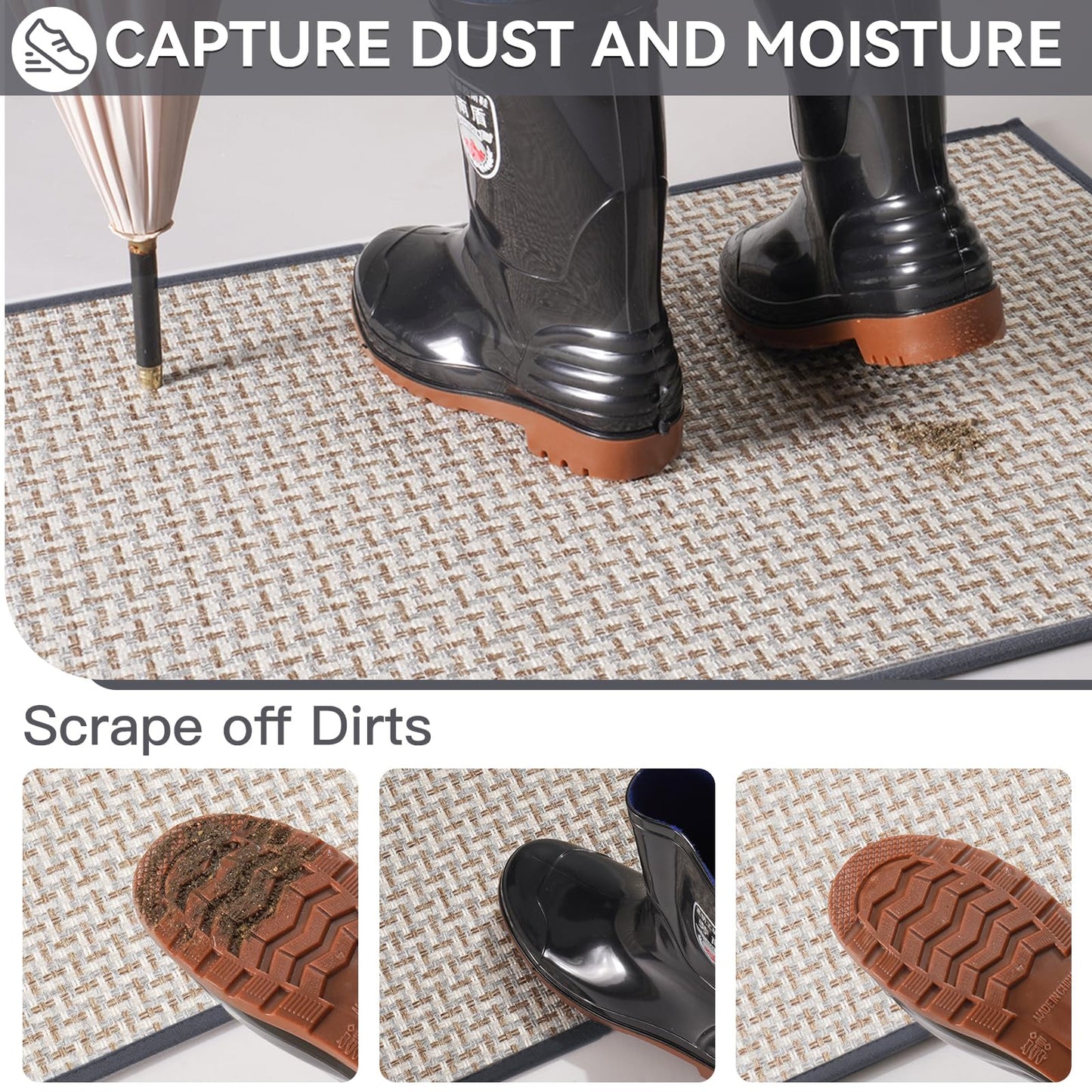 Door Mat 31"x47", Dirt Resistant and Absorbent, Non-Slip Rubber Backing Floor Mats, Easy Clean Low-Profile Doormat for Entryway, Front Door, Inside Entrance, Gray