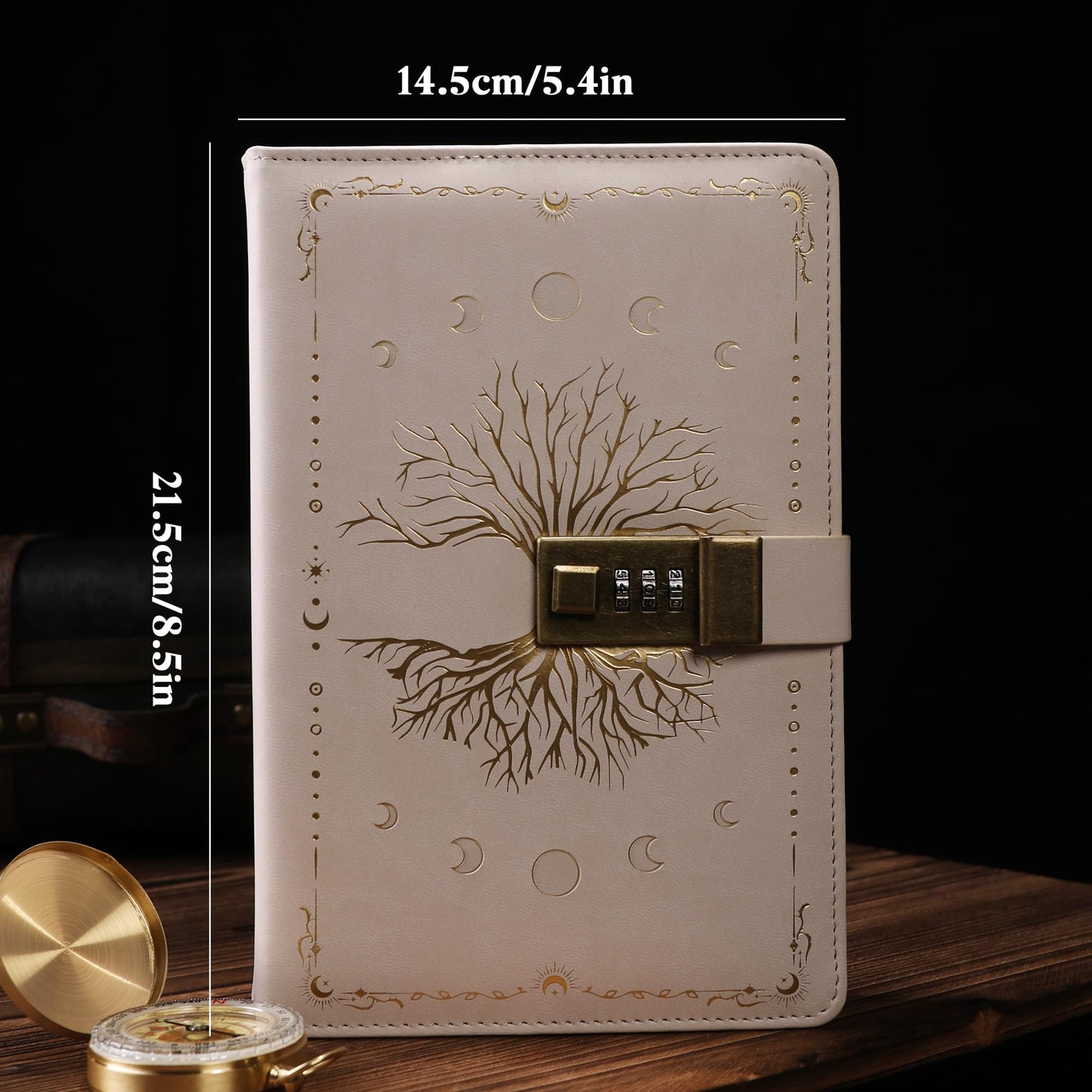 TIEFOSSI Diary with Lock, Tree of Life Vintage Locked Journal for Women Men, A5 Refillable Notebook with Lock, 224 Numbered Pages
