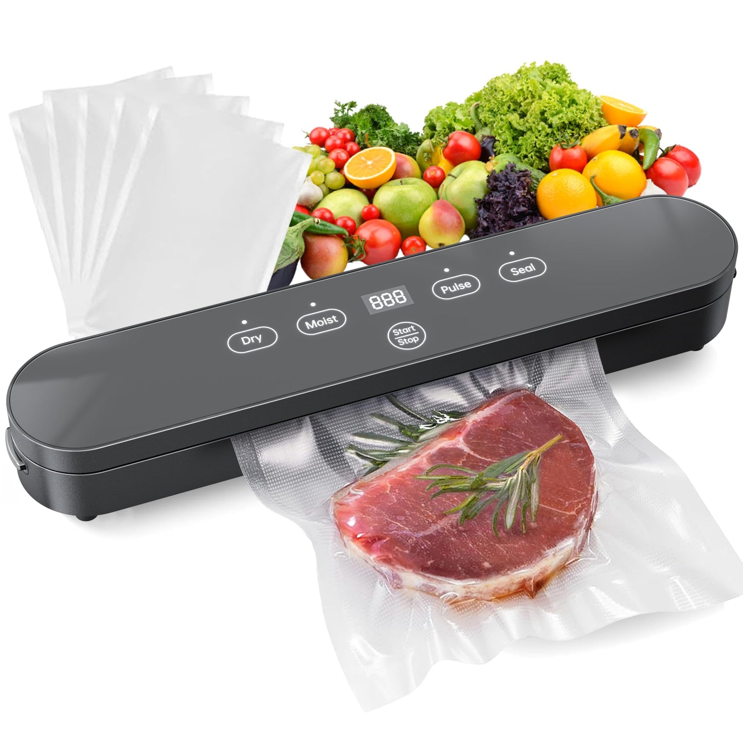 Vacuum Sealer, Automatic Food Preservation System with Digital Display, 75Kpa Super Suction Power, 20 Food Preservation Bags Included, Dry/Moist Food Modes, One-Touch Operation