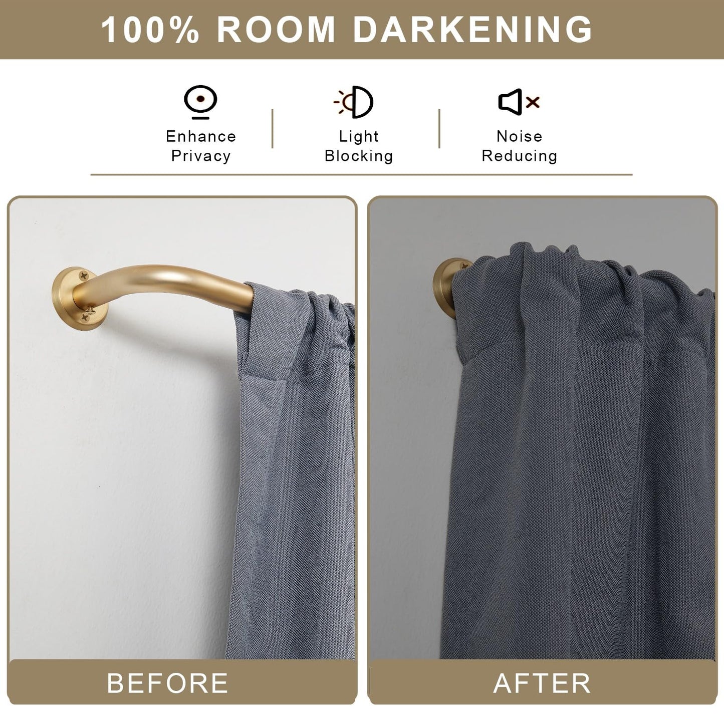 Curtain Rods for Windows, 28 to 116 Inches Wrap Around Heavy Duty Drapery Rod, 1" Wall Mounted Ceiling Mounted Curved Blackout Room Darkening Curtains Rod for Bedroom Kitchen Window, Brushed Gold