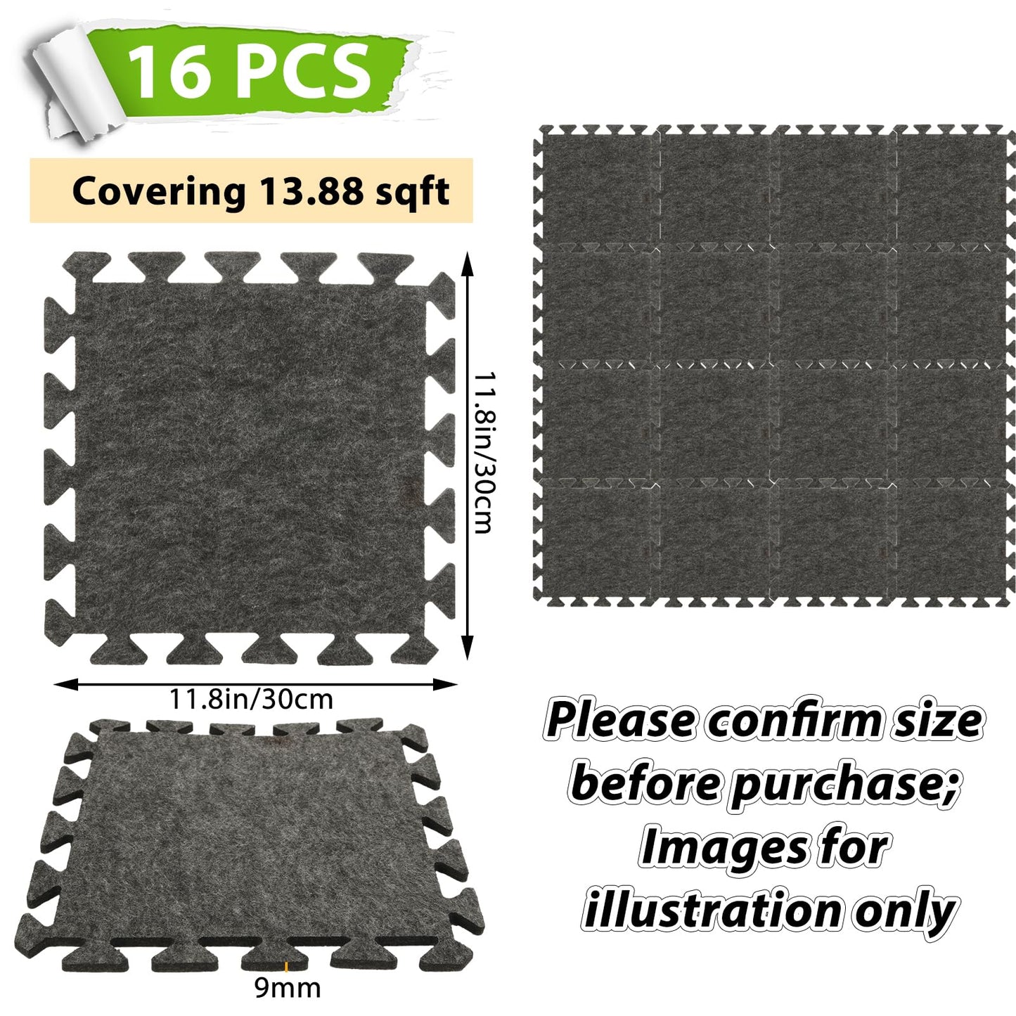 16 Pcs Sound Absorbing Interlocking Floor Mats