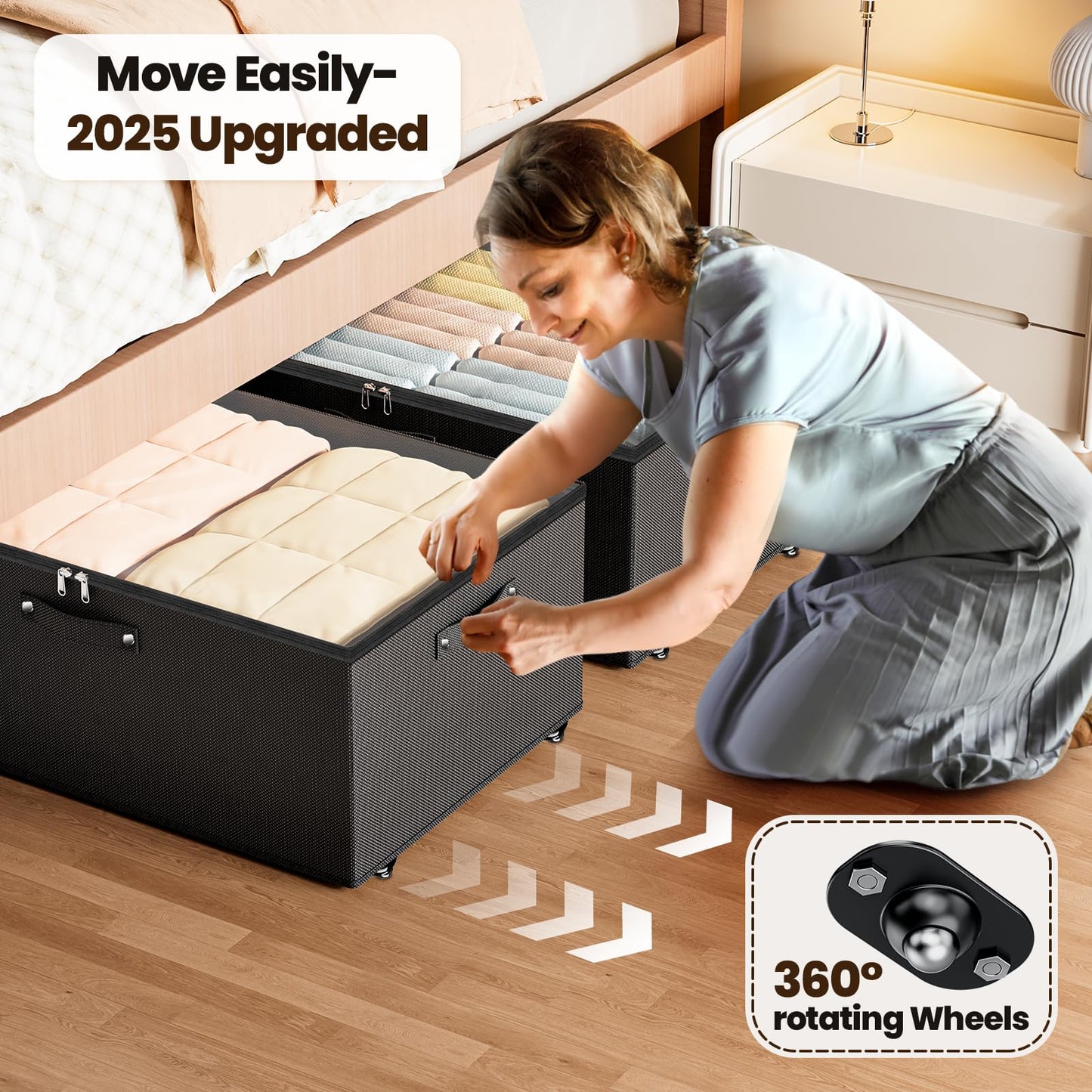 Dayacoco Under Bed Storage with Wheels, 2 Pack Under Bed Storage Containers with Clear Lids, 10 inch Rolling Under Bed Metal Drawer for Clothes, Shoes, Toys, Books, Blankets (Black)