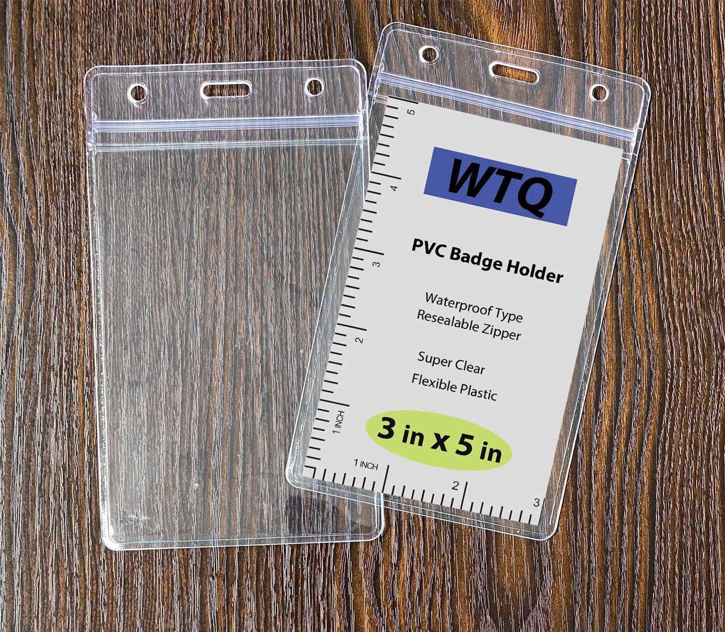 WTQ Large ID Badge Holders (Fit 3"x5" Insert, 100 Pack), Sealable Clear Plastic Name Tag Holders, Vertical Hanging Card Holder with Zipper, Waterproof Vinyl Pouches for Name Badges