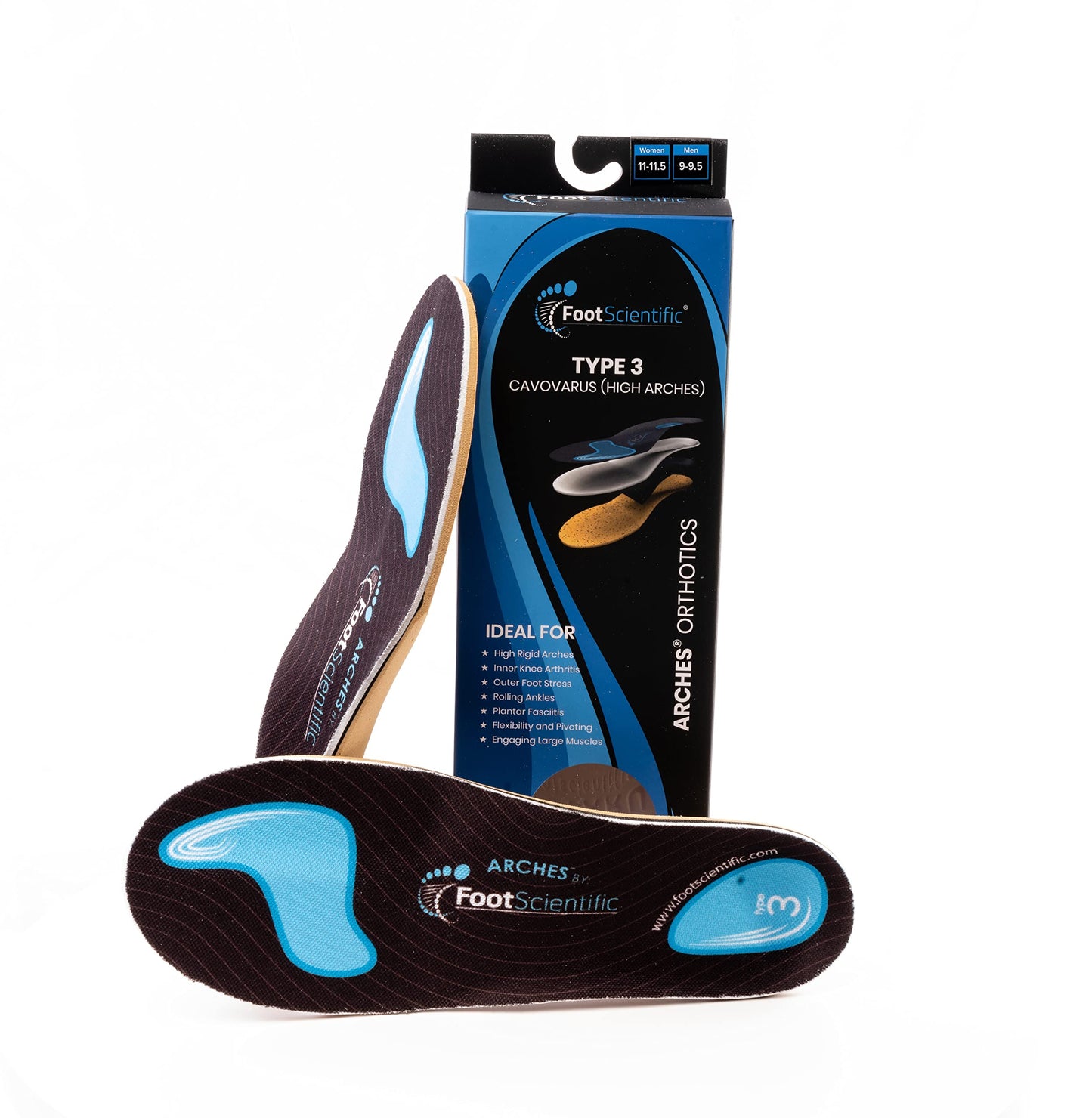FootScientific® Arches Type 3 (High Arch) Orthotic Shoe Insoles (Men 11-11.5 / Women 13-13.5)