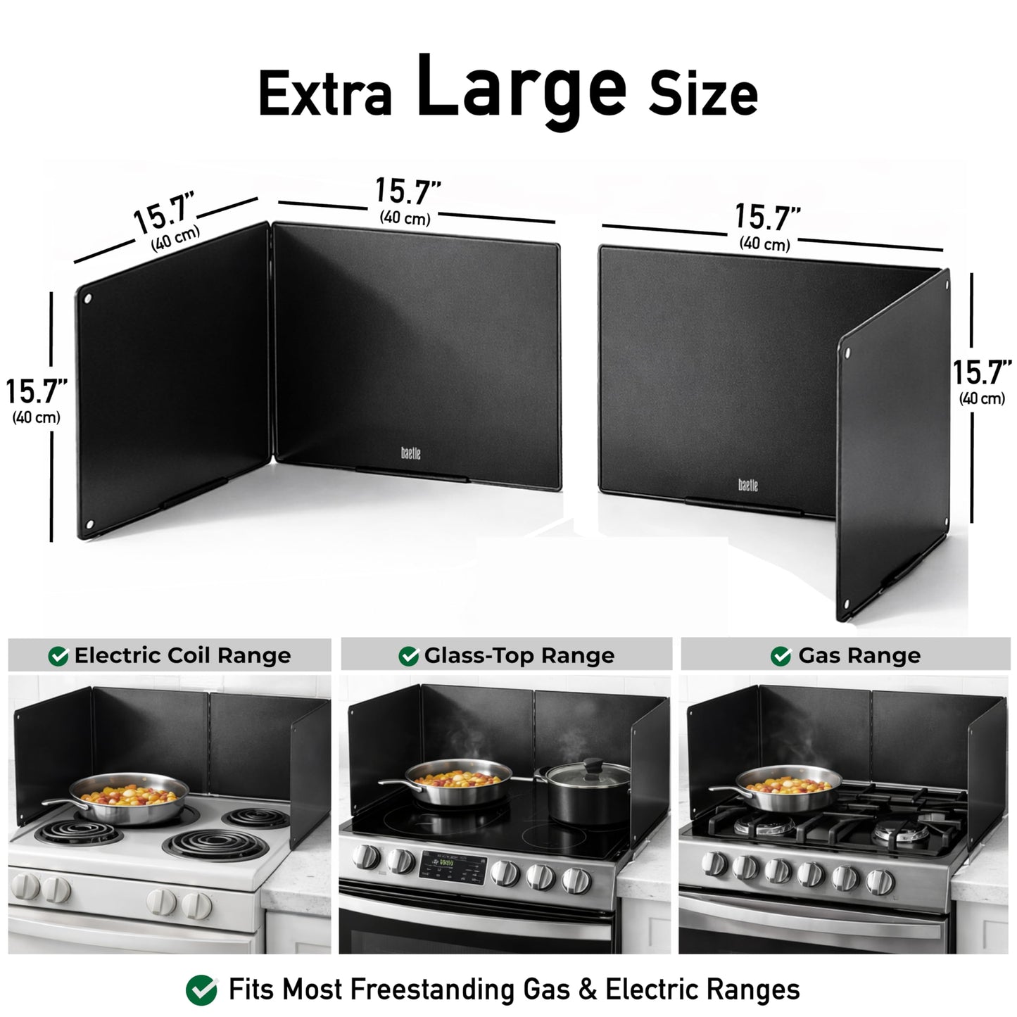 Extra Large Foldable Stainless Steel Oil Splash Shield for Stove Top & Frying, Heavy-Duty Nonstick Stove Backsplash Protector [Set of 2 with 2 Panels Each - 15.7” x 15.7”] with Spoon Rest.