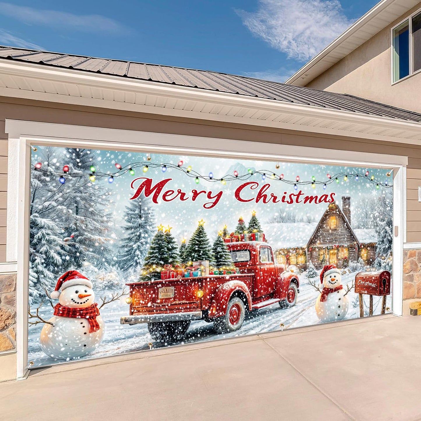Christmas Garage Door Cover Banner Decorations, Merry Christmas Snowman Holiday Xmas 2025 2026 Front Outdoor Car Garage Door Murals Buddy Decorations Backdrops Party Wall Decor Extra Large 16 X 7 Ft