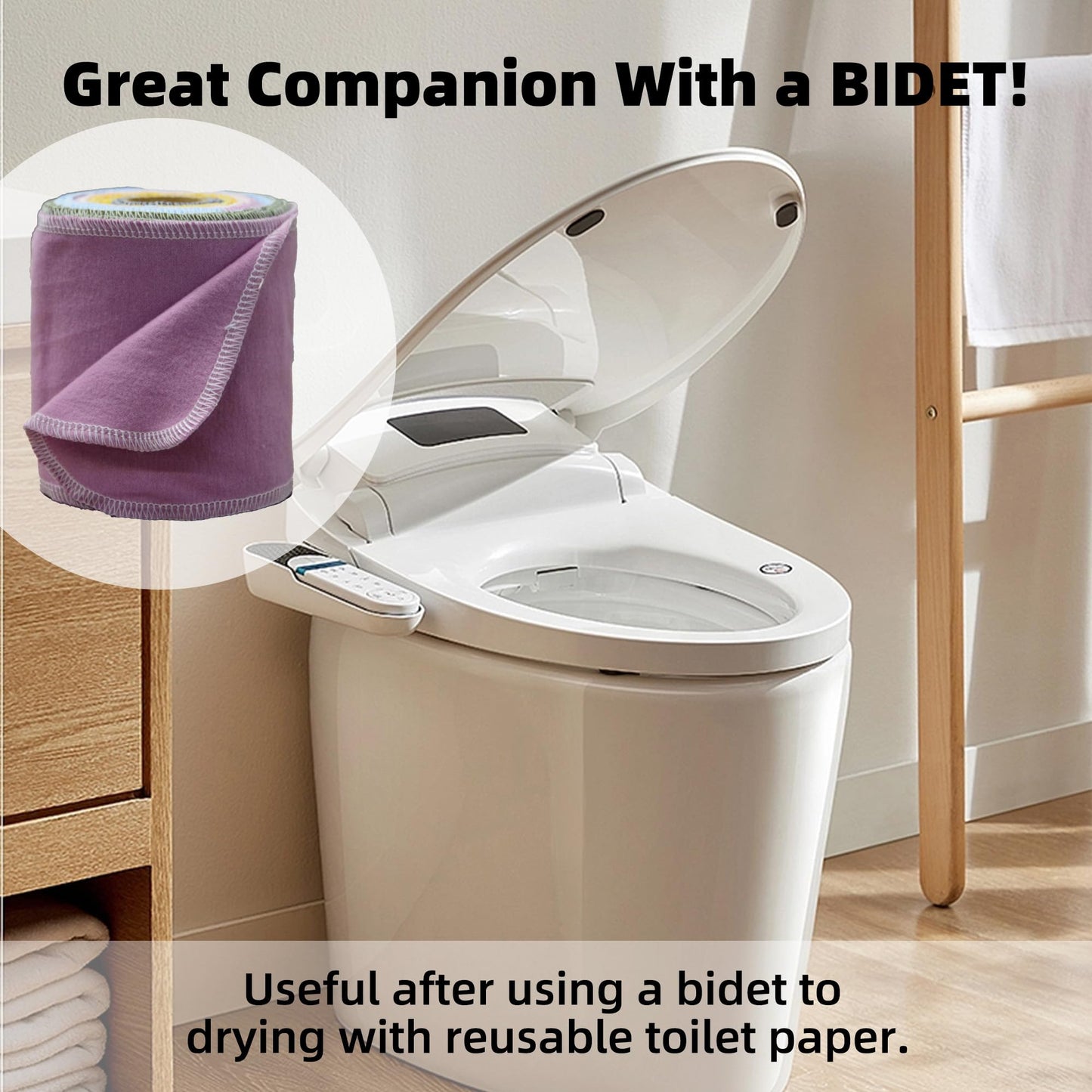 BreodyEco Reusable Toilet Paper - 30 Pcs Washable Bidet Towels Cloth Wipes -2 Sided Flannel Absorbent Colored Paperless Toilet Paper Towels Roll