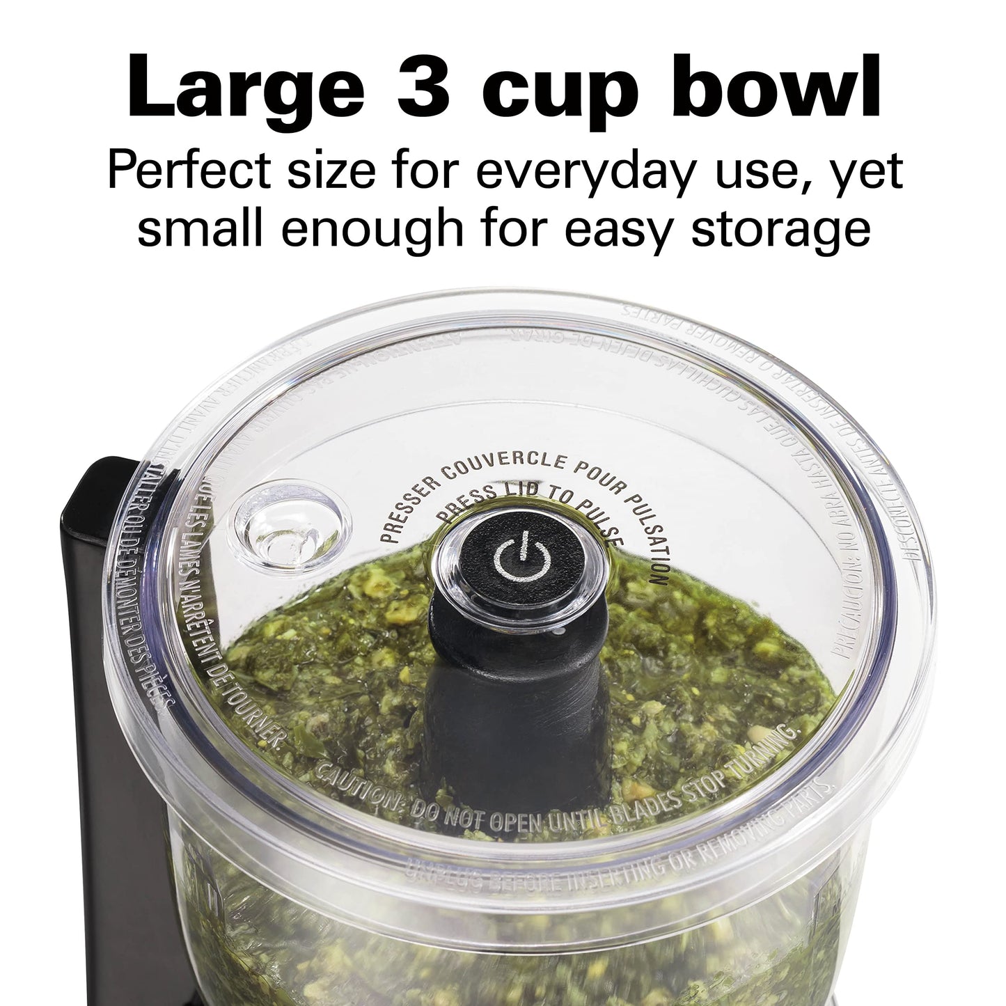 Hamilton Beach Stack & Press Food Chopper & Mini Food Processor, 350 Watts, 3 Cup Bowl, Stainless Steel Blades, for Chopping, Puree & Emulsify, Black, 72850G