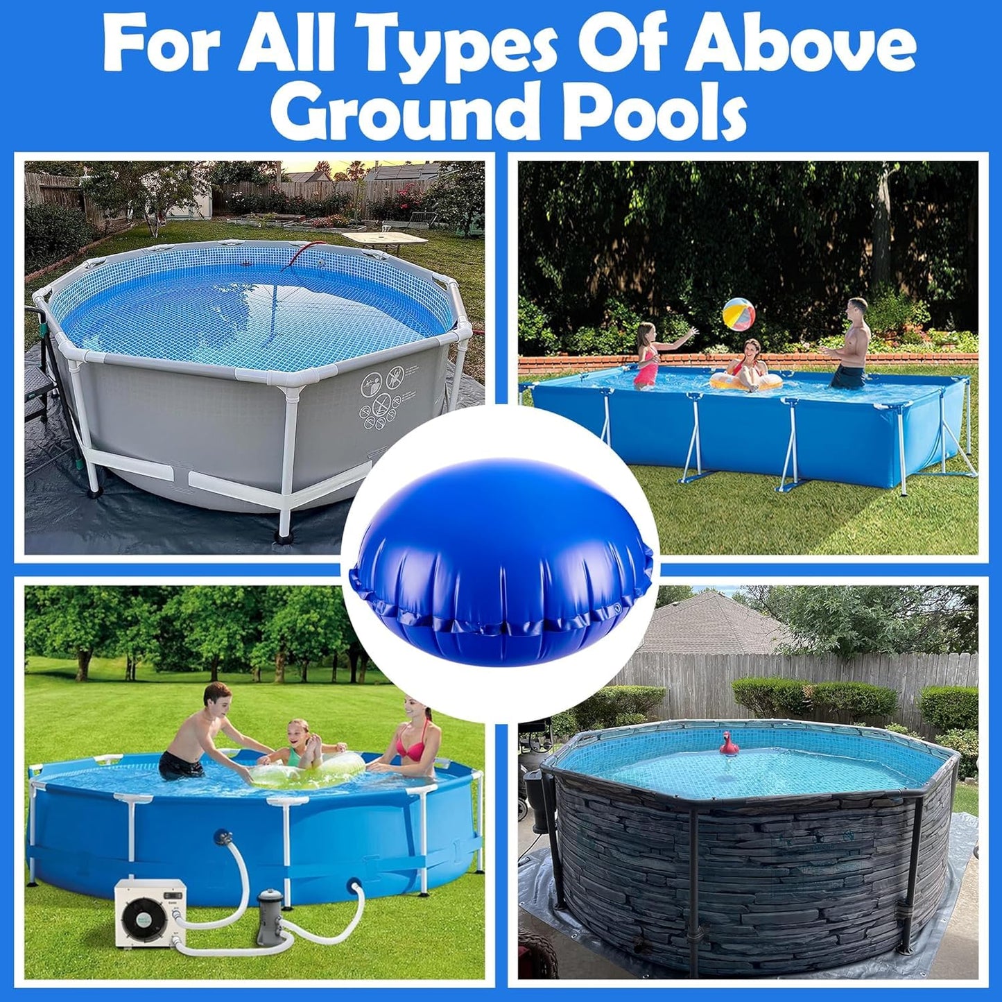 ZerUprin 4 Pcs Round Pool Air Pillows - 4 x 4 Ft Ice Equalizer Air Pillow for Above Ground Pools - Swimming Pool Winterizing Closing Cover Pillow with Ropes for Support Pool Accessories