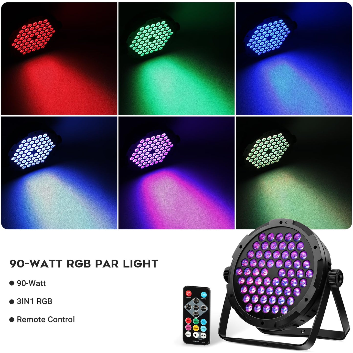 60 LED Par Lights DMX - 90W RGB Stage DJ Par Light Remote Control Sound Activated Auto Play Uplights for Events Church Club Wedding Party Mobile Music Live Show Entertainment Stage Lighting