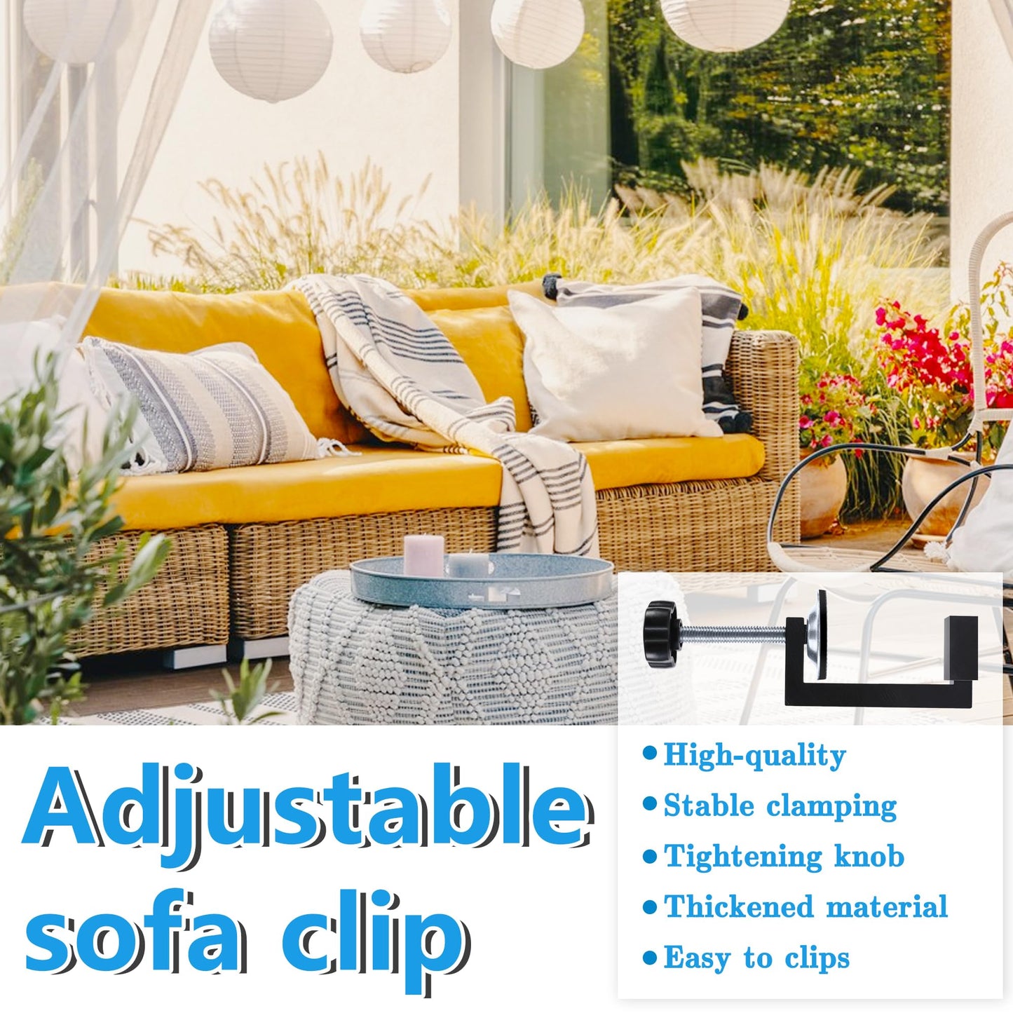 8Pcs Adjustable Patio Clips - Outdoor Rattan Furniture Clamps - Wicker Chair Fasteners for Keeping Furniture Together