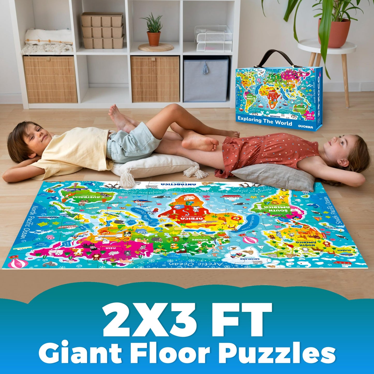 QUOKKA Giant Floor Puzzles for Kids Ages 3-5 - 2x3 Feet 48 Piece Puzzles for Kids Ages 4-8 - Educational Toys on Large Puzzles for Boys and Girls Ages 3-5 - World Map Toy Gift Activities