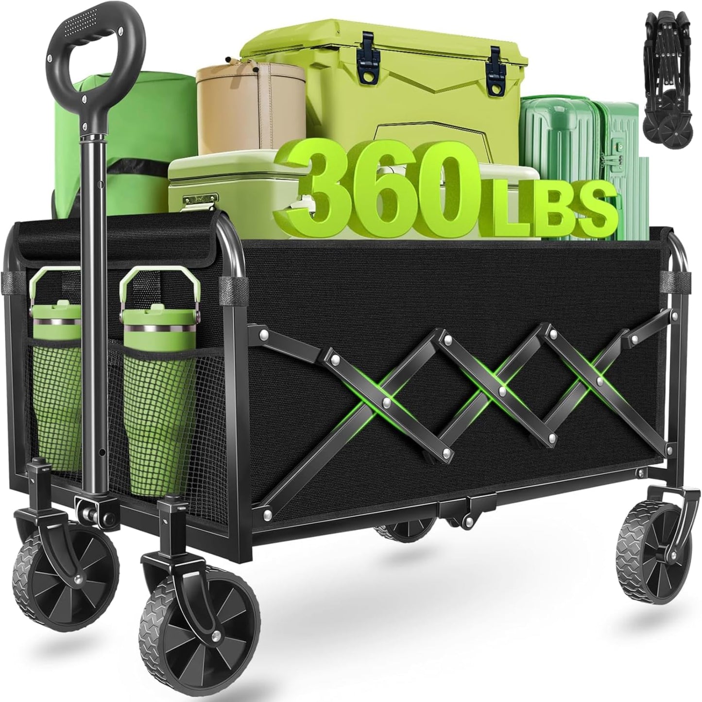 Wagons Carts Foldable - Collapsible Wagon Cart with Wheels – Folding Foldable Wagon Small Portable Lightweight for Sports, Camping, Storage, Travel, Shopping