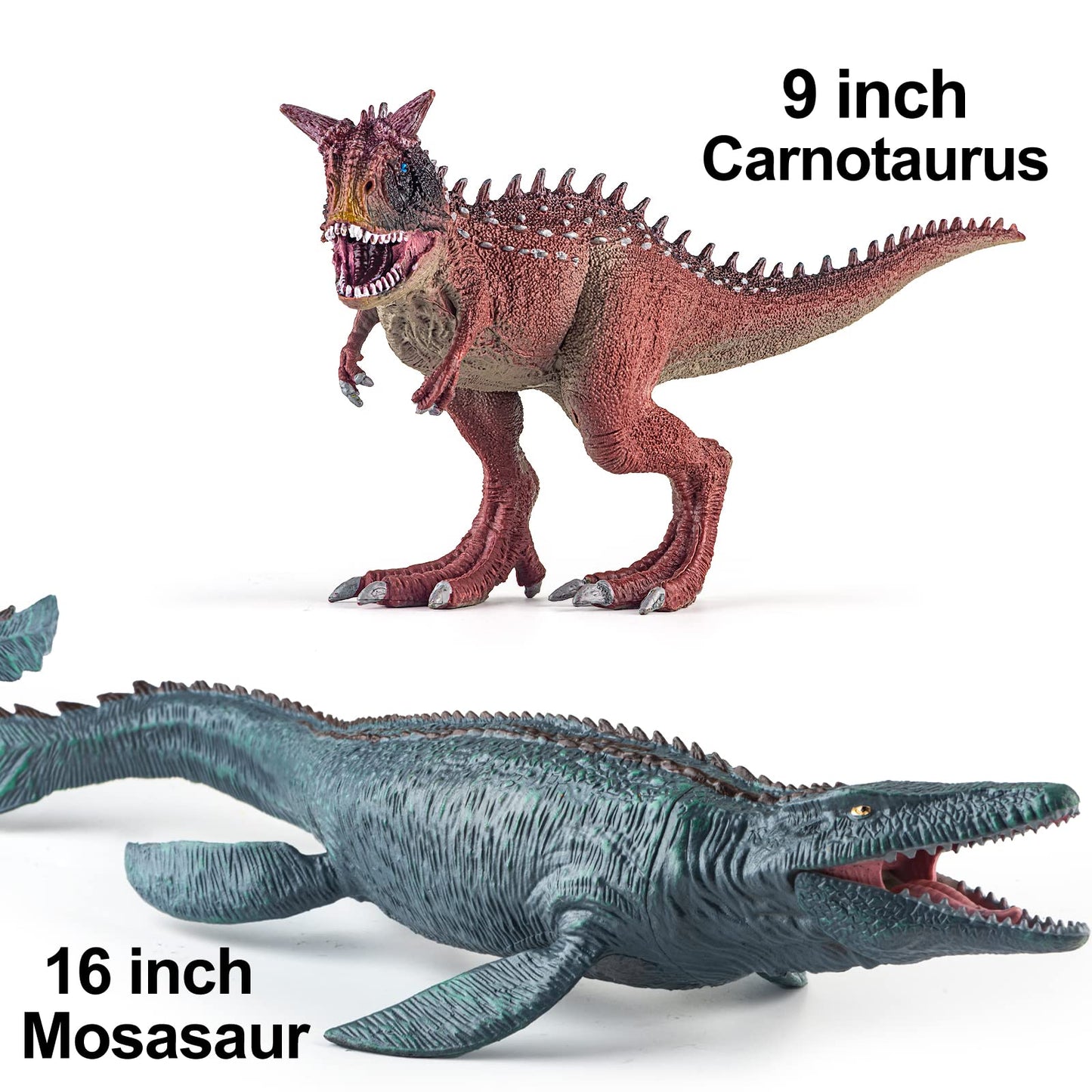 BOKABOKA 6 Pack Big Dinosaur Toys Set,Realistic-Looking Dino T-Rex Carnotaurus,Blue Velociraptor, Mosasaurus Toy for Boys Girls Children Kids Toddler 3-12 Years Old,Brithsay
