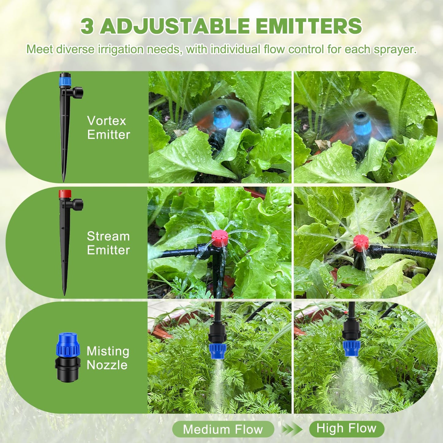 Snowtaros 240FT Quick-Connect Drip Irrigation System, Automatic Garden Watering System Kit with 1/2" & 1/4" Fast-Lock Fittings, Adjustable Sprinklers for Raised Beds, Garden, Greenhouse, Lawn