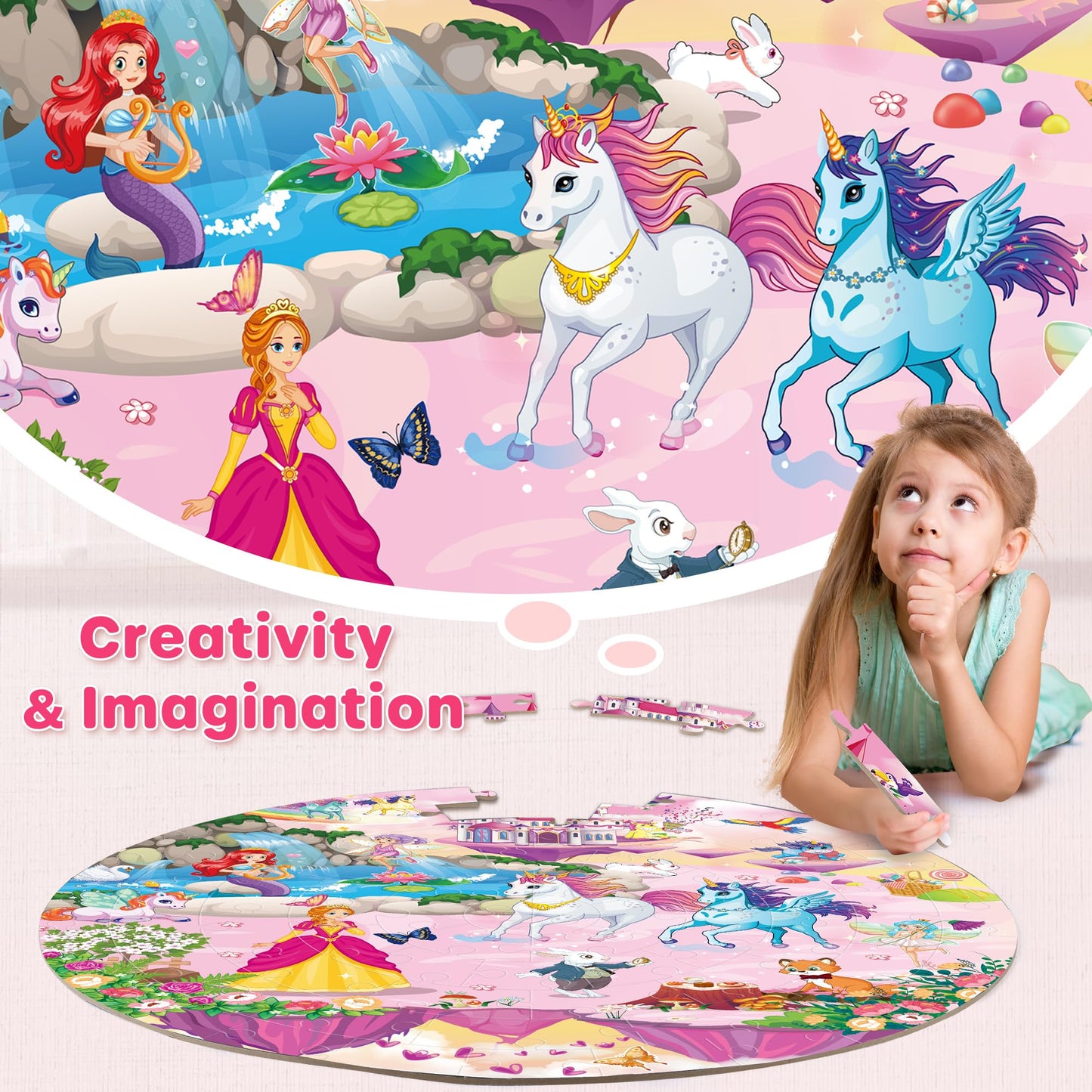 SYNARRY Floor Puzzles for Kids Ages 4-6, Large 70 Piece Unicorn Princess Fairy Puzzles for Kids 3-5, Girls Puzzles for Kids 4-8 Years Old, Preschool Toys for 3 4 5 6 7 8 Years Old Girls