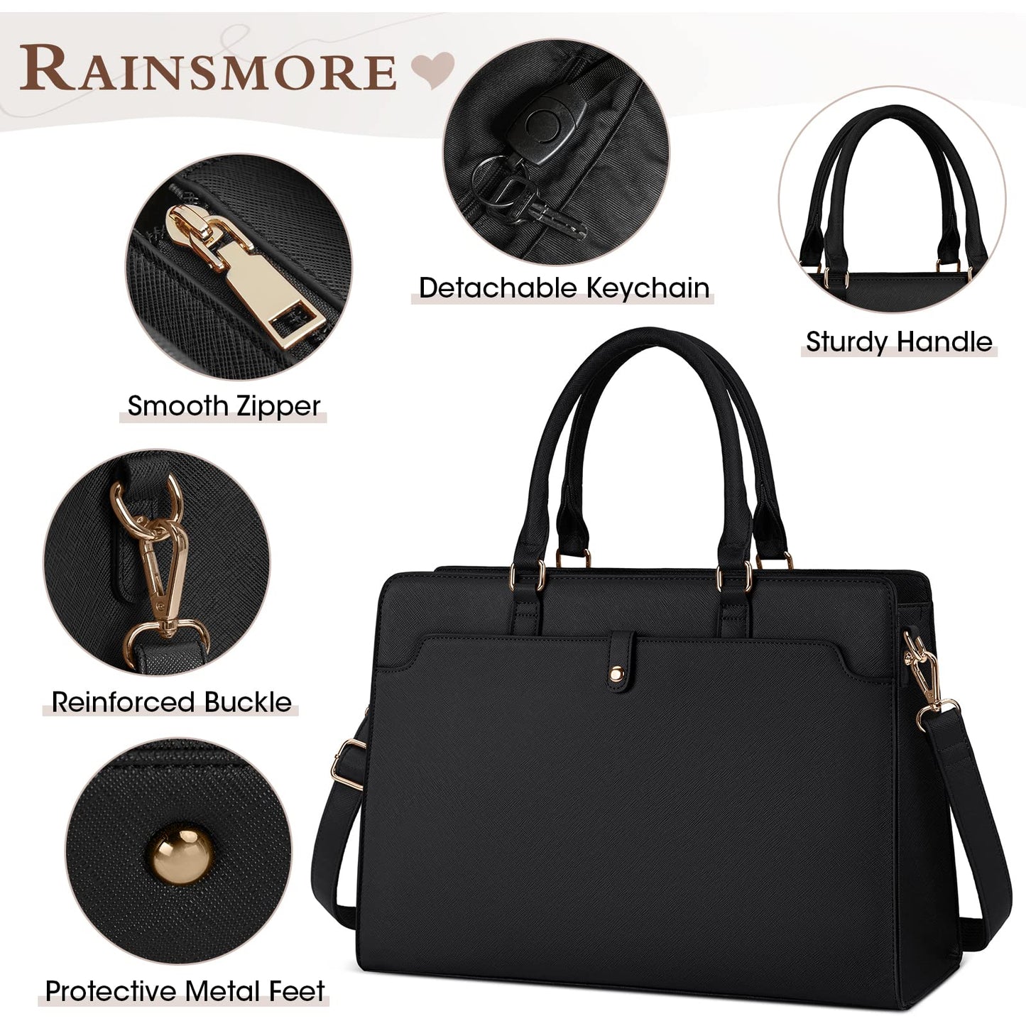 Laptop Bag for Women 15.6 inch Laptop Tote Bag Leather Large Capacity Work Tote Bag Waterproof Business Office Computer Bag Women Travel Handbag Shoulder Bag, Black