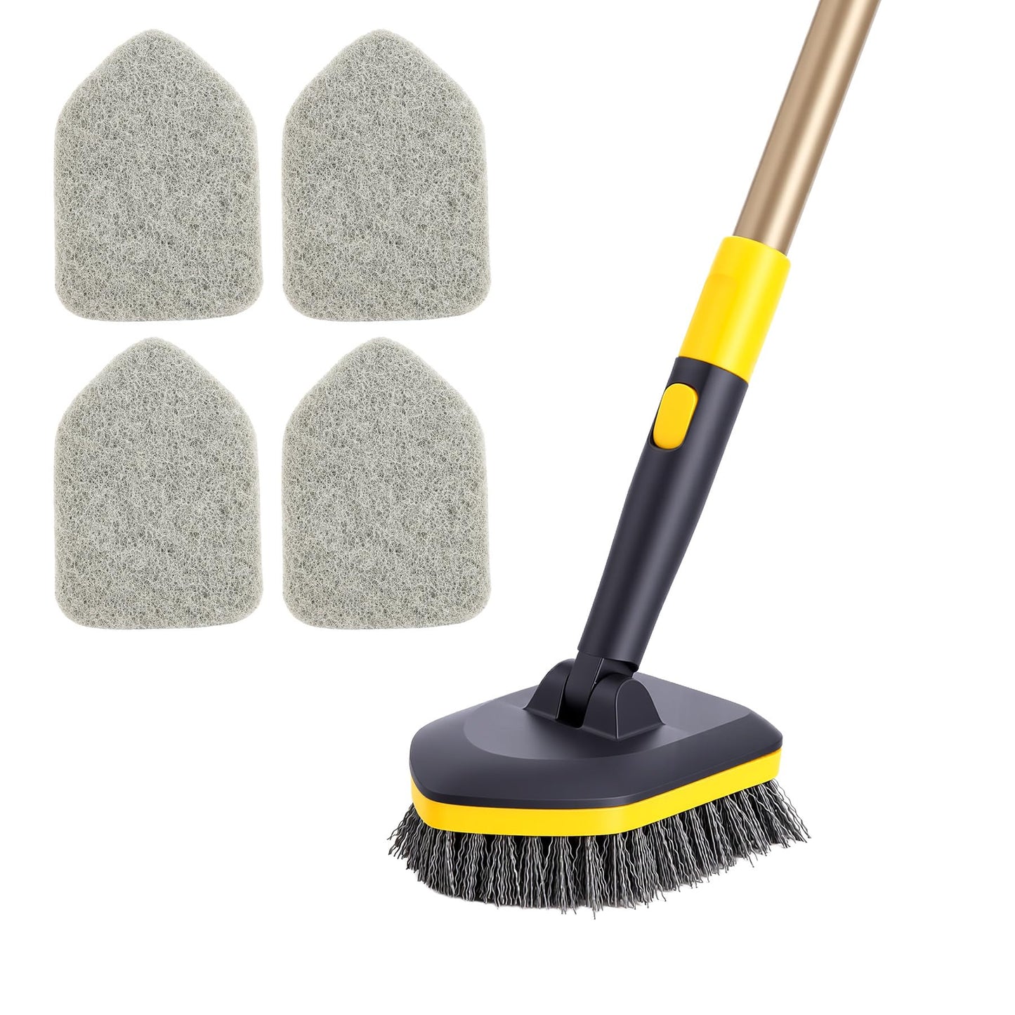 Yocada Tub Tile Scrubber Brush 2 in 1 Cleaning Brush 58.2 Inch Adjustable Telescopic Pole Stiff Bristles Scouring Pads for Cleaning Bathroom Kitchen Toilet Wall Tub Tile Sink Non Scratch