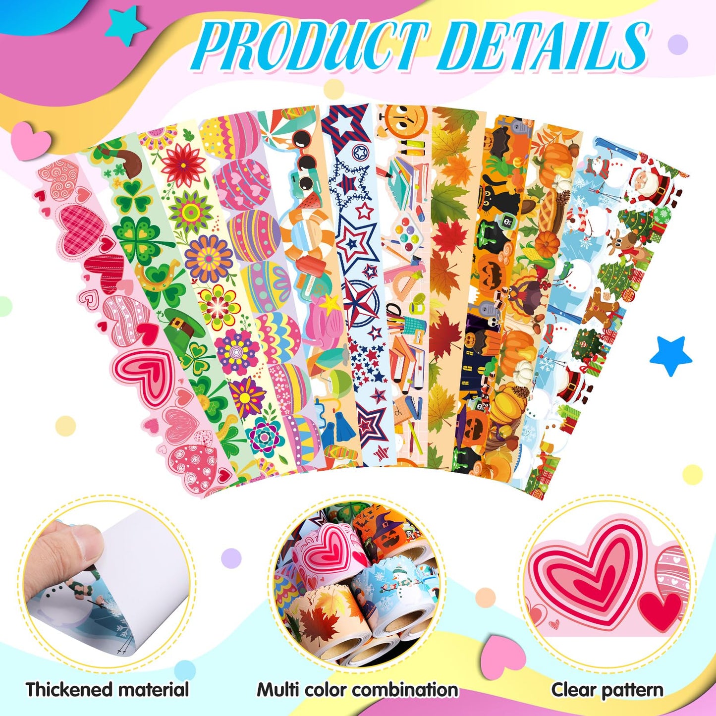 Geyee 12 Rolls 394 ft Holiday Bulletin Board Borders Seasonal Bulletin Board Decorations Summer Beach Trim for School Classroom Wall Decor
