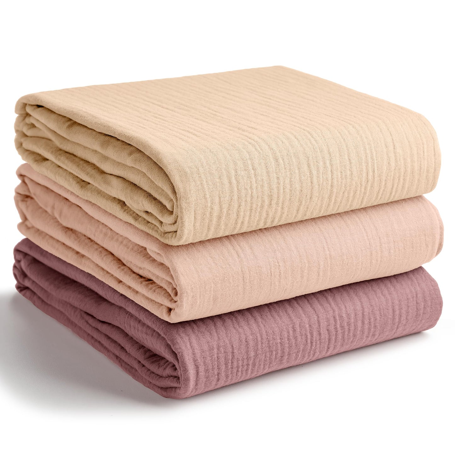 Comfy Cubs Muslin Swaddle Blankets Pack of 3, 107 x 107 cm, Soft 100% Cotton Baby Blanket Set, Large Swaddling Wraps for Newborns - Self-Soothing Baby Swaddle - Cream, Blush, Mauve