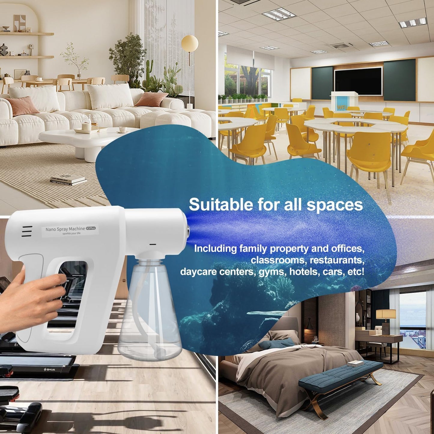 S OUJCEN ULV Electrostatic Fogger with Blue Light Technology | 380ml Rechargeable Nano Mister for Multi-Surface Care | Handheld Portable Atomizer (K5 Plus)