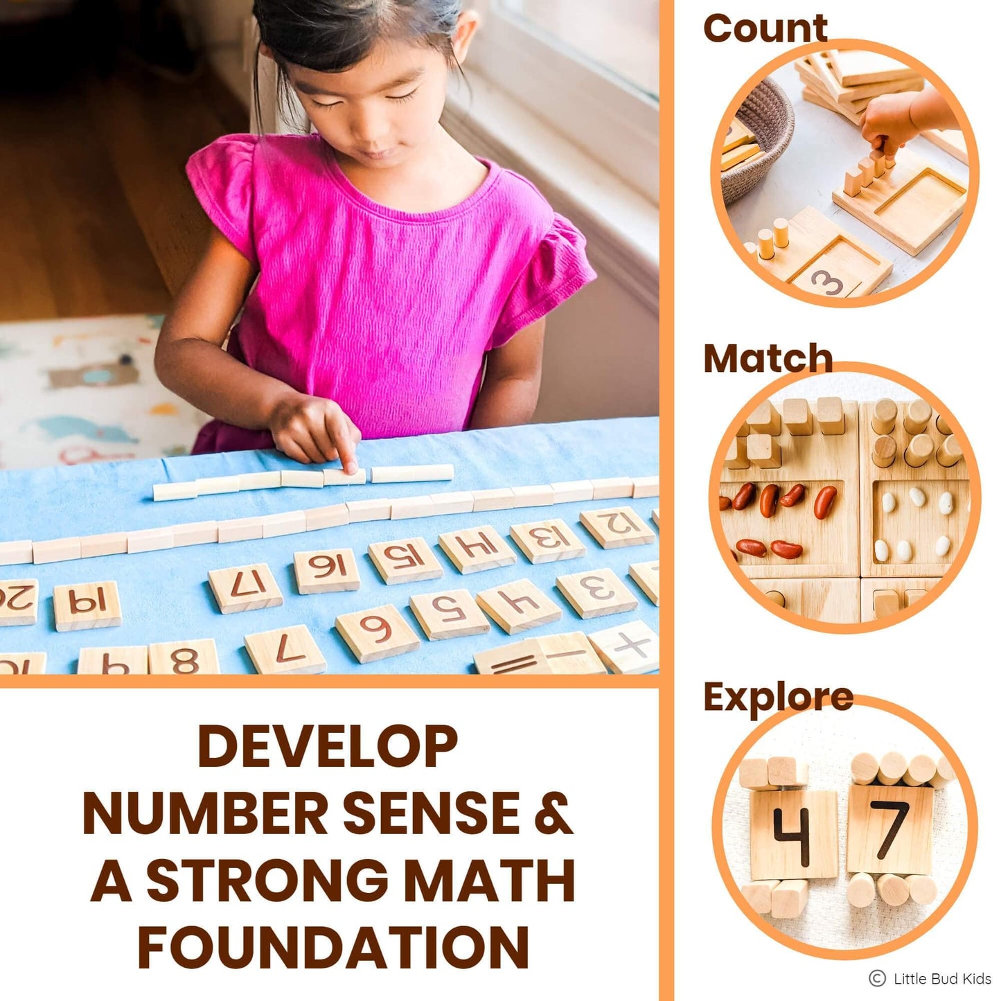 LITTLE BUD KIDS Counting Pegs Ten Frame Math Game - Number Peg Boards with Addition & Subtraction Flash Cards, A Number Learning Resources Toddler Math Puzzle & Kindergarten Montessori Toy
