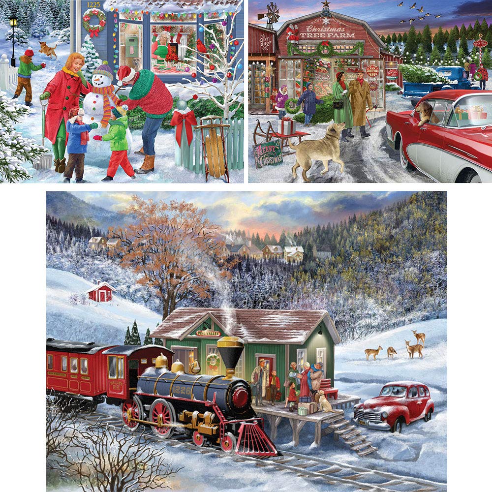 Bits and Pieces - Value Set of Three (3) 500 Piece Jigsaw Puzzles for Adults - Each Puzzle Measures 16" x 20" - Home for The Holidays Jigsaws by Artist Bigelow Illustrations