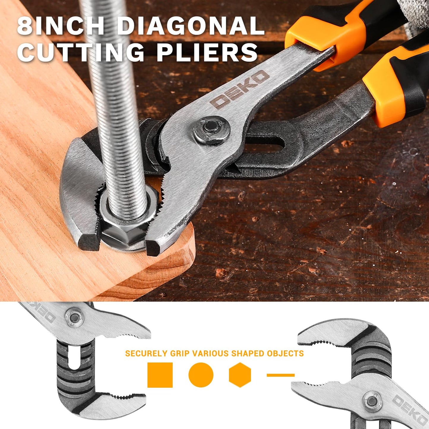 DEKOPRO 6PCS Pliers Set, Plier Set with 10" Groove Joint, 8" Long Nose, 8" Slip Joint, 8" Linesman Plier, 8" Adjustable Wrench and 6" Diagonal Pliers with Storage Bag for DIY & Home Use
