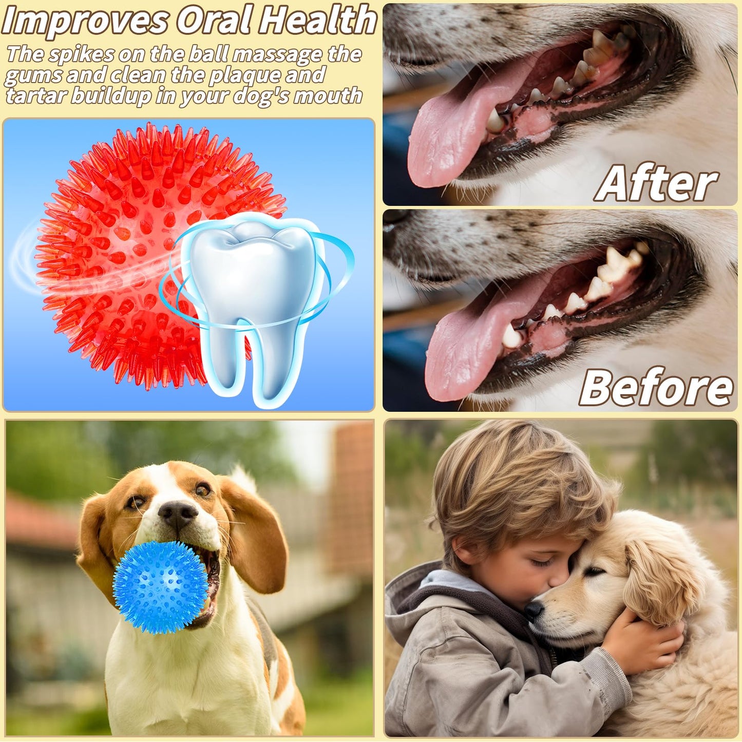 UZLU 36 Pcs 2.5 in Squeaky Dog Toy Balls Spiky Dog Balls Chew Toy for Teething Durable High Bounce TPR Fetch Toy 9 Colors Water Toys for Small Medium Dogs Aggressive Chewers Clean Teeth and Training