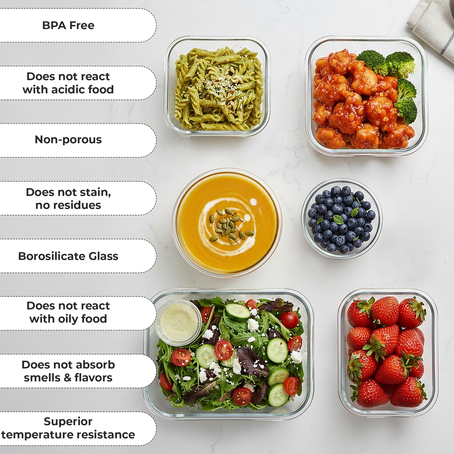 Zulay Kitchen 12 Pack Glass Container Food Storage Set with Lids - Airtight, Premium Borosilicate Glass Meal Prep Containers - Lunch Tupperware Box - Microwave, Freezer & Oven Safe, BPA Free - Black