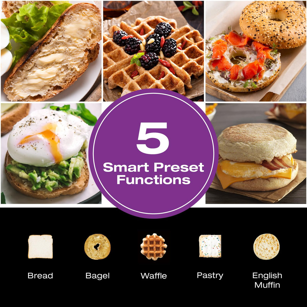Salton Touchscreen Toaster | 2 Slice Digital Toaster | Intuitive Touch Controls | 6 Precise Shade Settings | Memory & Single Slice Functions | Removable Crumb Tray | Anti-Jam Safety Shut-Off