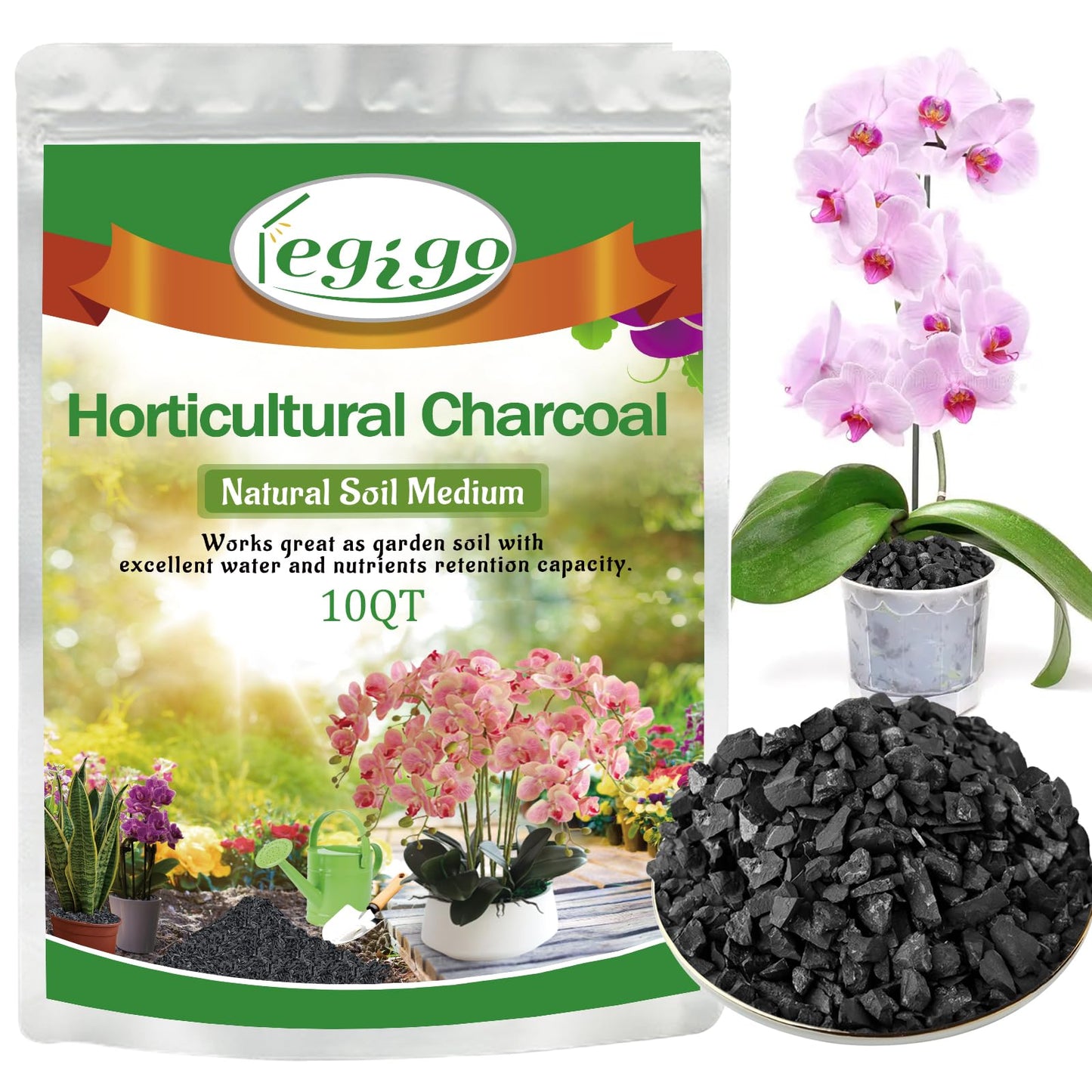 Legigo 10 Quart All Natural Horticultural Charcoal- Activated Hardwood Plant Charcoal for Soil Amendment, Conditioning Bonsai, Succulent, Terrarium Supplies, Indoor Plant Potting Soil