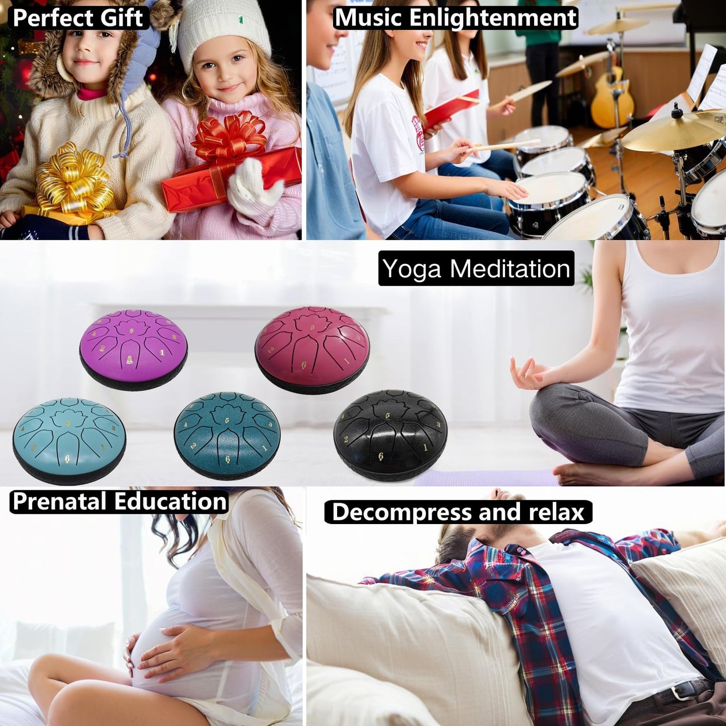 Steel Tongue Drum 6.5-Inch 11 Notes – Rain Drum for Outside & Garden, with Soft Bag, Mallets and Music Book – for Meditation, Relaxation, Music Learning & Music Gift – VESYMAN