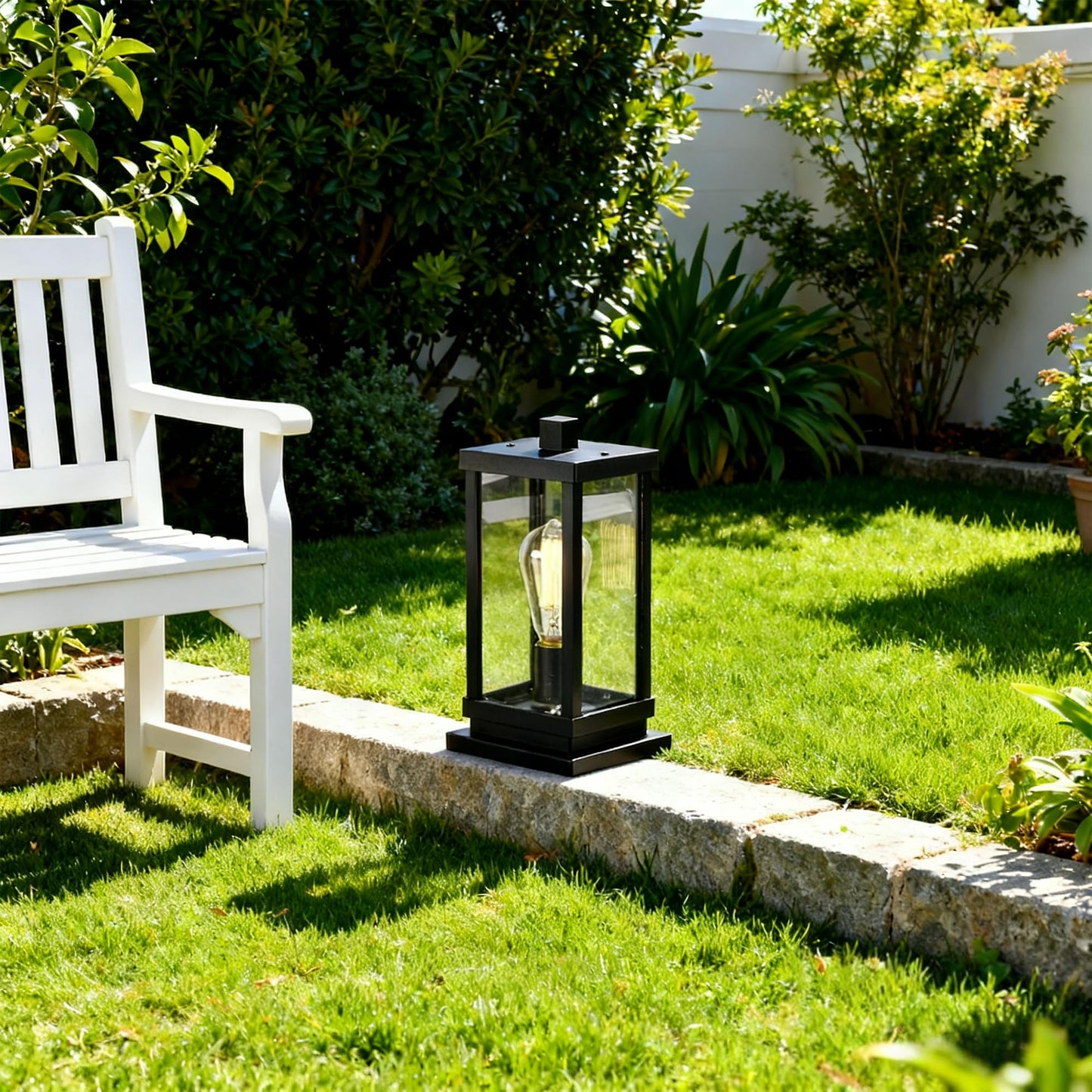 Modern Outdoor Post Light Fixture, Hardwired Aluminum and Clear Glass Lamp Post Lantern, Waterproof Exterior Light for Yard, Driveway, Garden, Gate Pillar,E26 Base (Bulb Not Included)