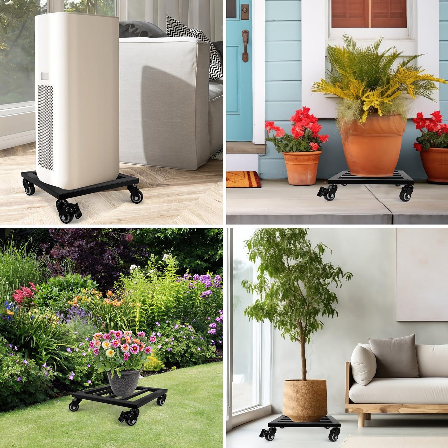 Heavy Duty Plant Caddy with Wheels, 12"x12" Rolling Plant Stand with Lockable Casters, 2-Pack Plant Rollers for Large Pots, Rust-Resistant Metal Plant Stand with Wheels, 240 lbs Load Capacity