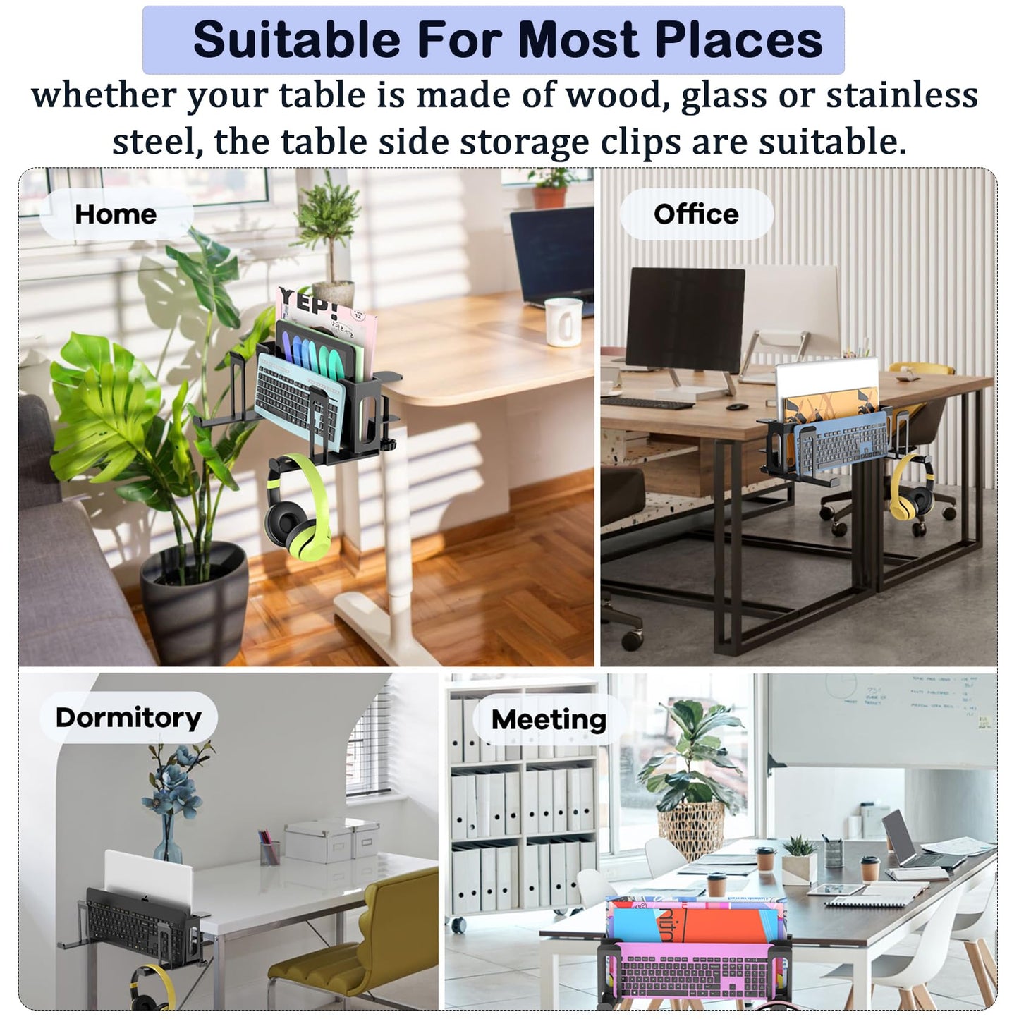 ROLIZOE 6 in 1 Adjustable Under Desk Laptop Holder with Keyboard Tray & Headphone Stand No Drilling Clamp On Magazine File Holder Vertical Laptop Stand Desk Side Storage Fits Up to 4.5cm Table Thick