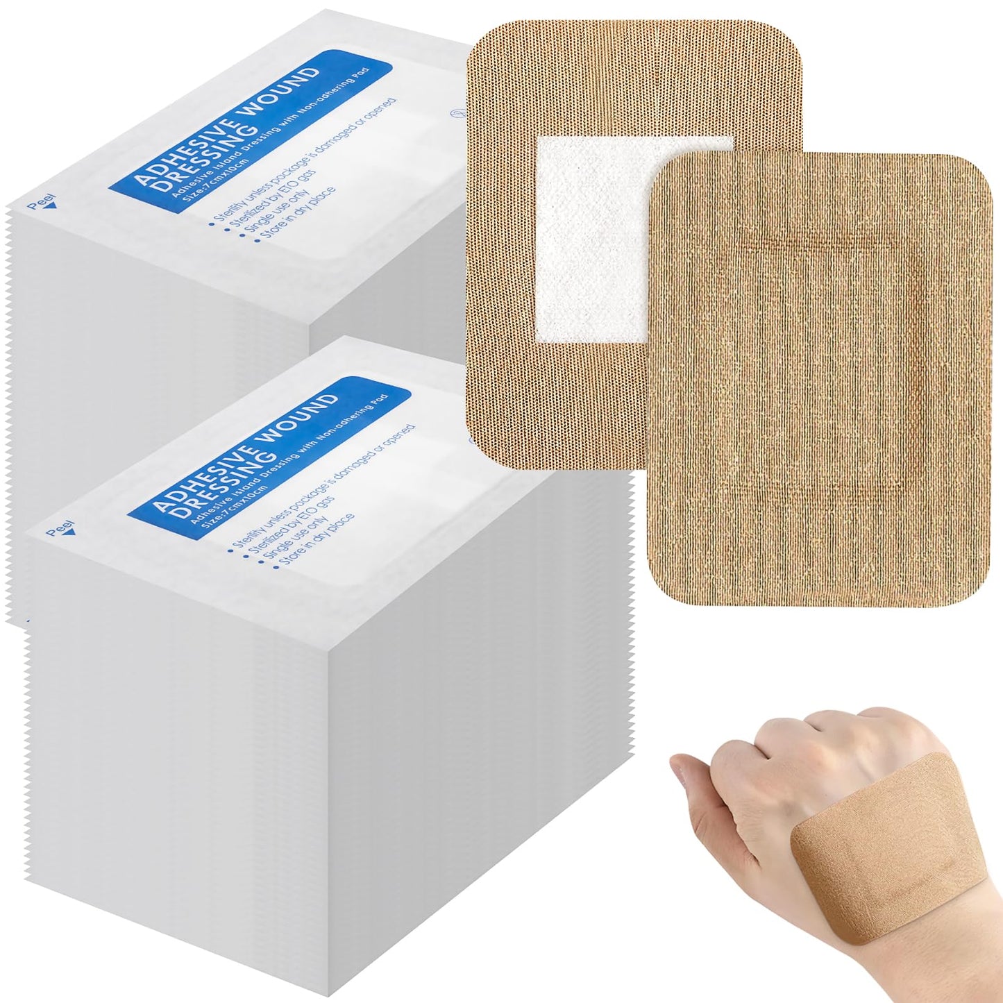 200Pcs Large Bandages, 3 x 4 Inch Adhesive Bandages Bulk, Big Sterile Flexible Fabric Bandage Nonstick Pads First Aid Supplies for Care & Protect Wounds First Aid Kit