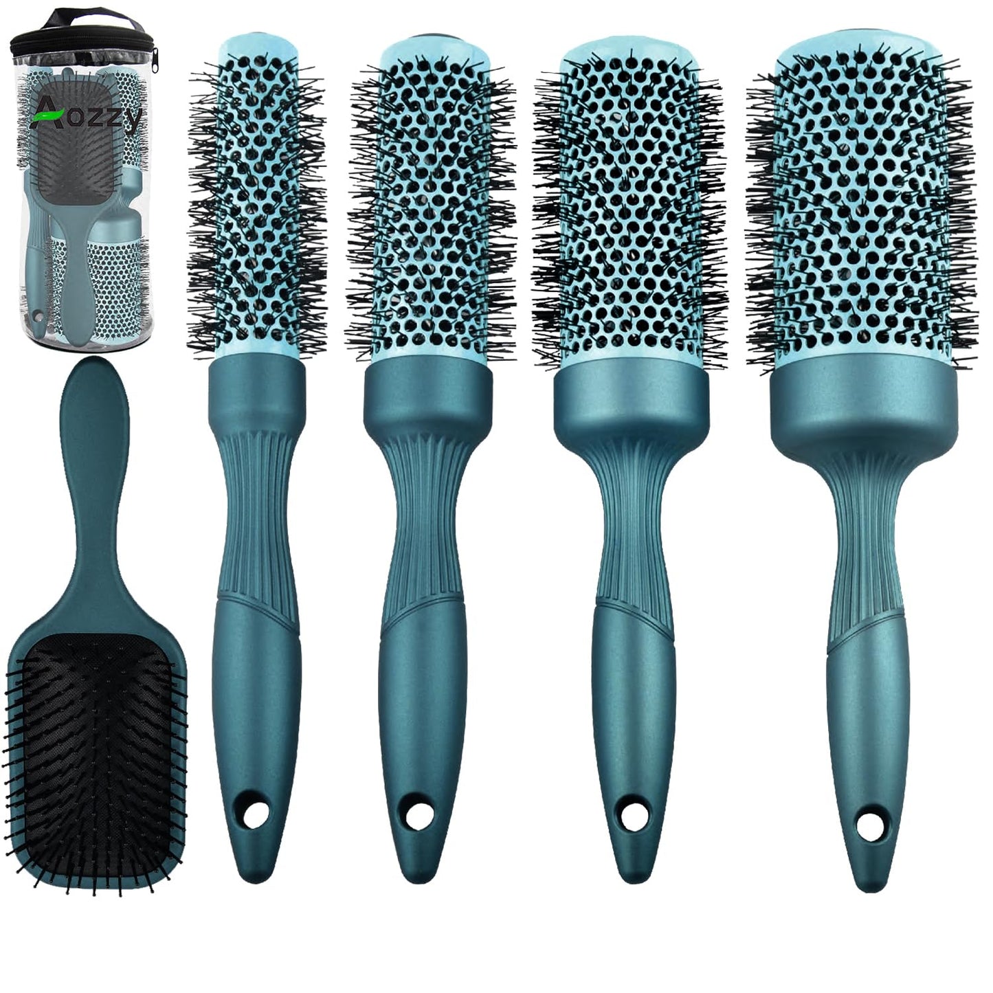 5pcs Round hair Brush Set for Blow Drying Curling, Professional curly hair brushBrush Leaves Hair Shiny Heat Styling Brush 5 Different Sizes Works Very Well with The Blow Dryer