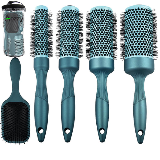 5pcs Round hair Brush Set for Blow Drying Curling, Professional curly hair brushBrush Leaves Hair Shiny Heat Styling Brush 5 Different Sizes Works Very Well with The Blow Dryer