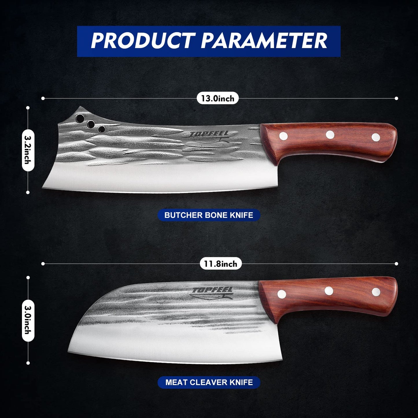 2 pcs Meat Cleaver & Heavy Duty Bone Chopper Knife Set, Hand Forged German High Carbon Stainless Steel Butcher Knife for Home Kitchen & Outdoor…