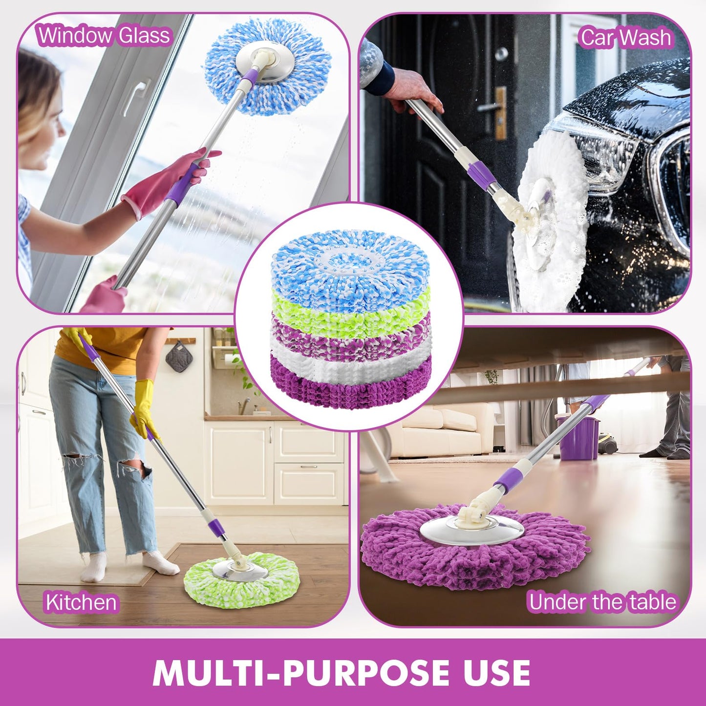 Shellwei 10 Pack Spin Mop Head Replacement Microfiber Head Refills 360° Spin Mop Fit Soft Durable Machine Washable Suitable for Floor Home Office Cleaning (Multicolor)