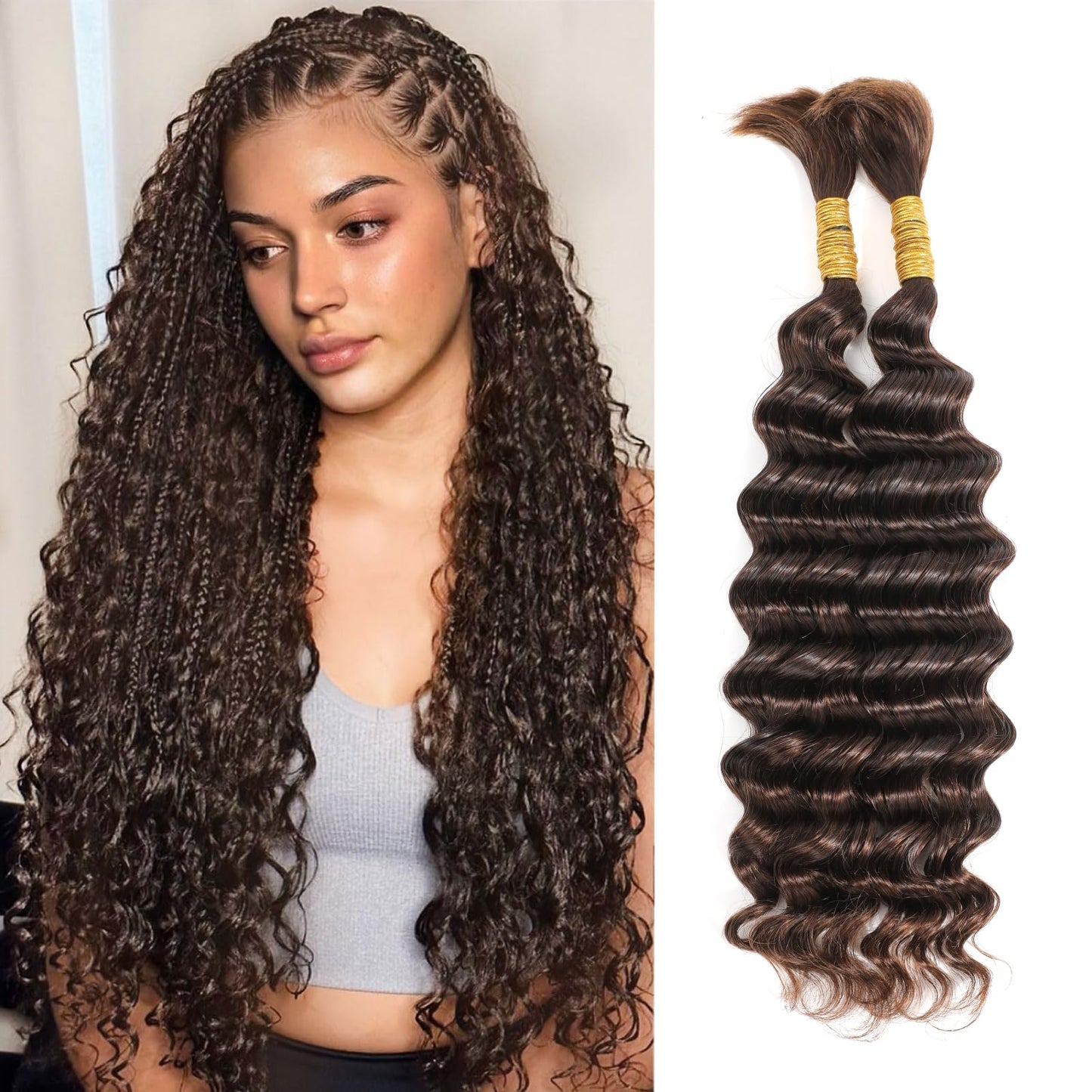 Yacurcur Human Hair for Braiding Deep Wave for Boho Braids No Weft Human Hair Bundles for Braiding Brazilian Virgin 20 Inch(100g, 4#)